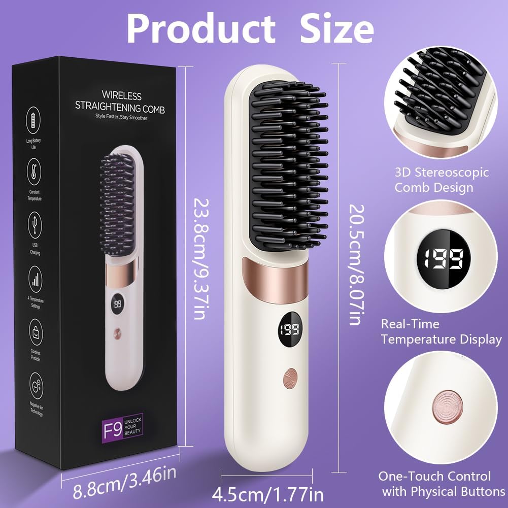 LOPHE - Brosse lissante sans fil, écran LED, 4 températures, USB-C, 3600mAh