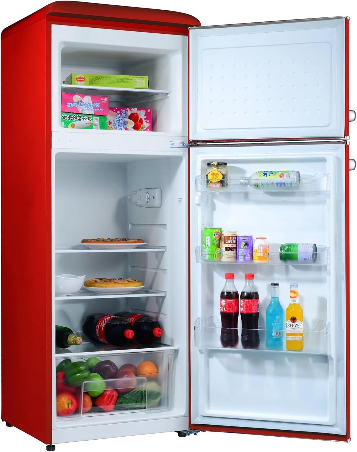 GEDTECH - Réfrigérateur vintage double porte 215L, congélateur haut, faible consommation, GDPV215RD