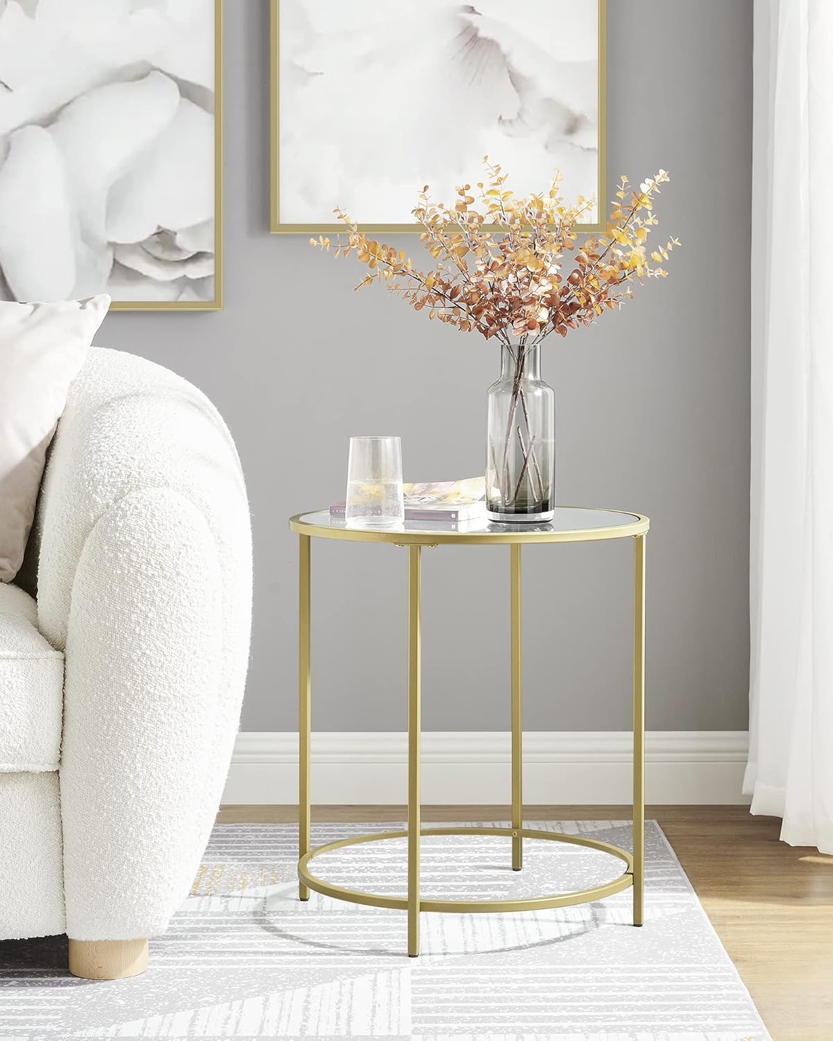 VASAGLE - table d’appoint ronde - verre trempé, métal, doré, 45x55cm - LGT20G
