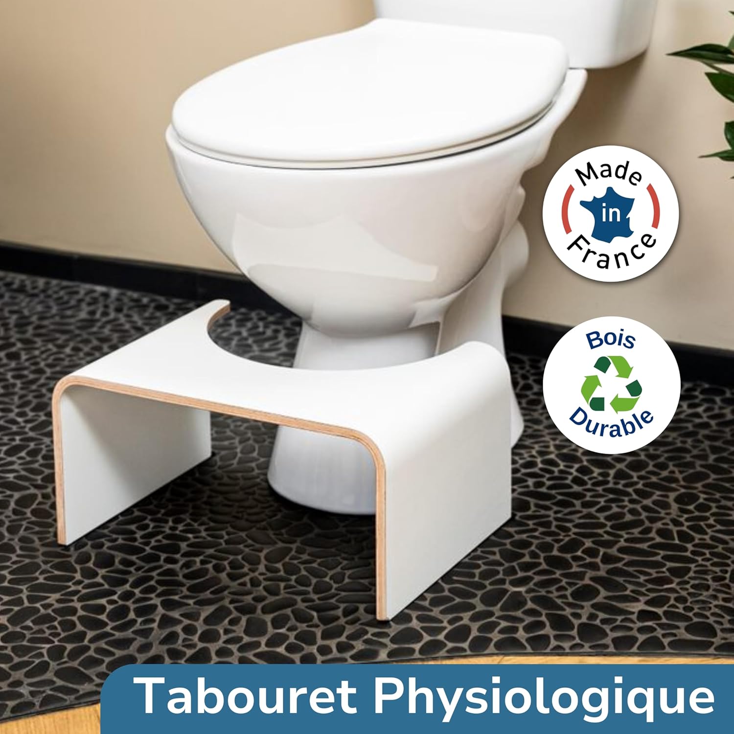 Well Care - Tabouret de toilette bois blanc - position squat - Fabriqué France