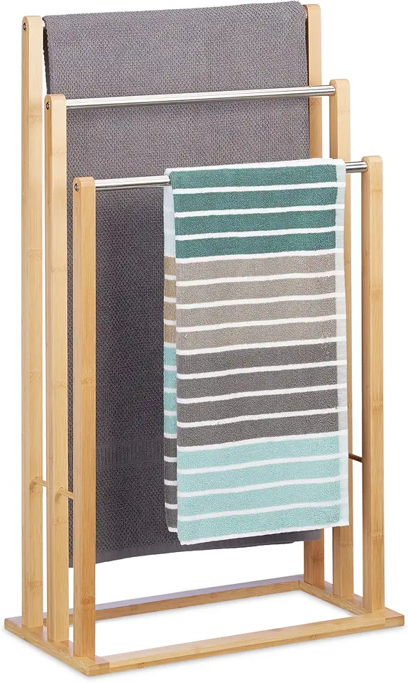 Relaxdays - porte-serviettes 3 bras bambou 84x48x26cm nature
