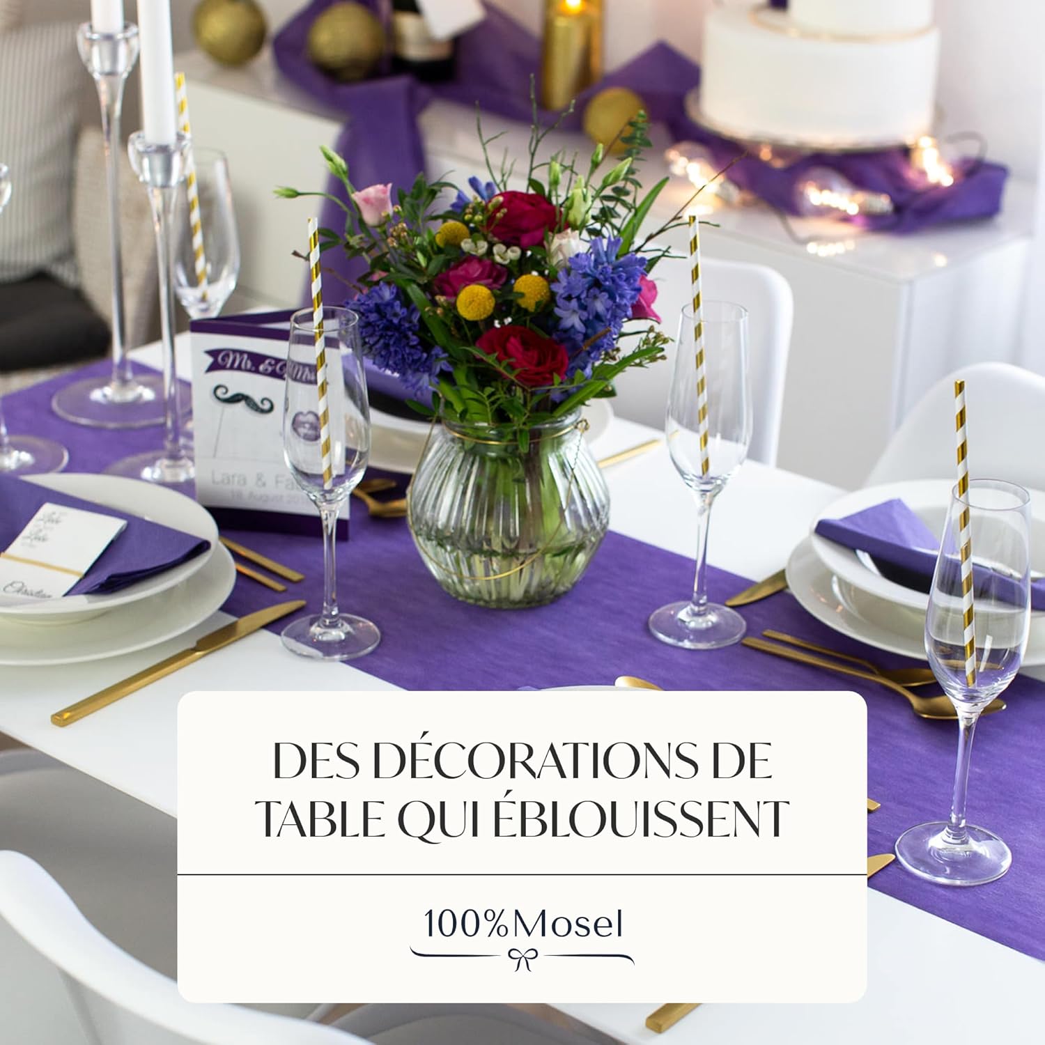 100%Mosel - chemin de table non-tissé violet 30x250cm - déco occasions