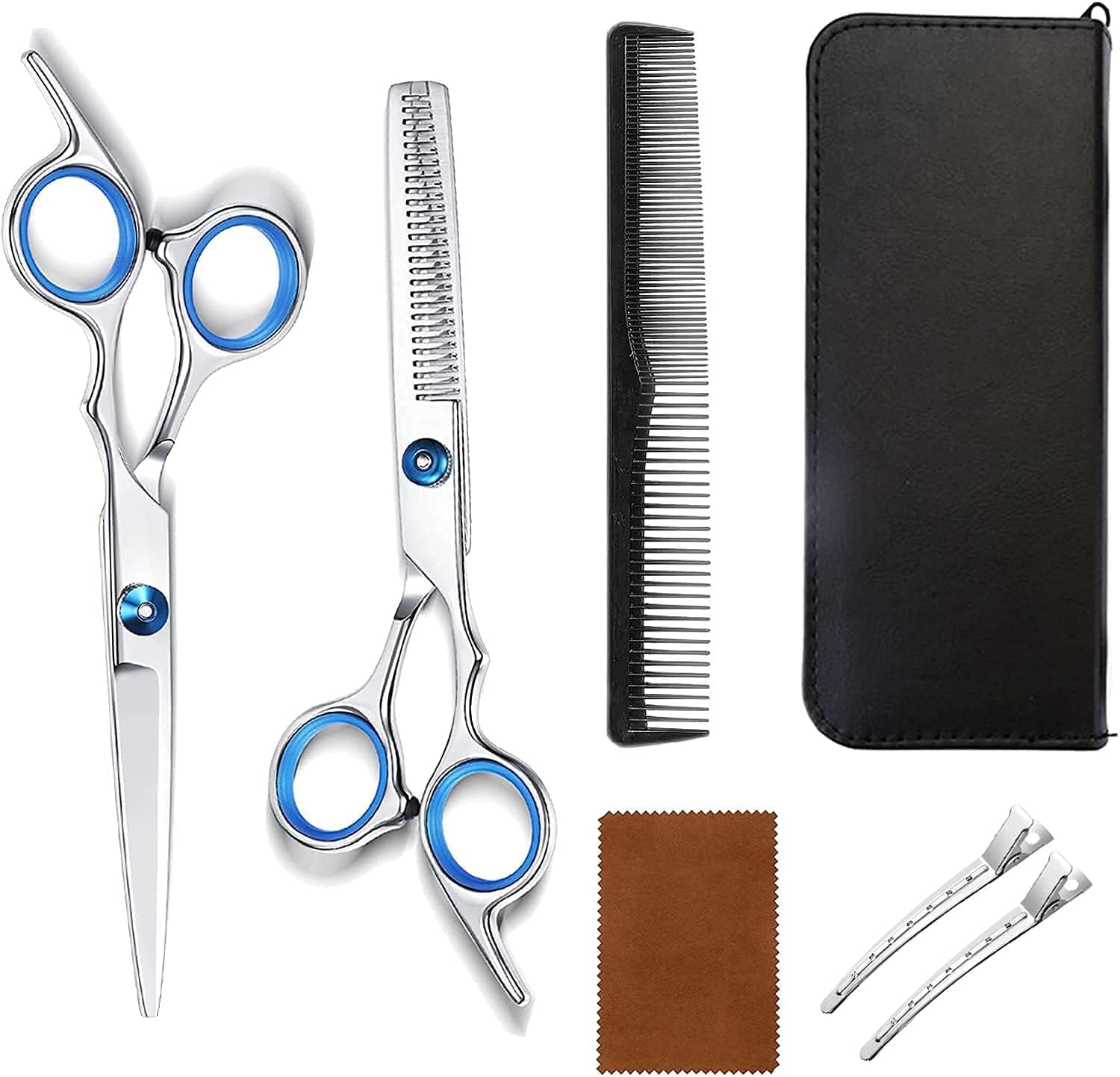 Ciseaux de coiffure - kit 7 pièces gaucher inox, coupe salon et domicile