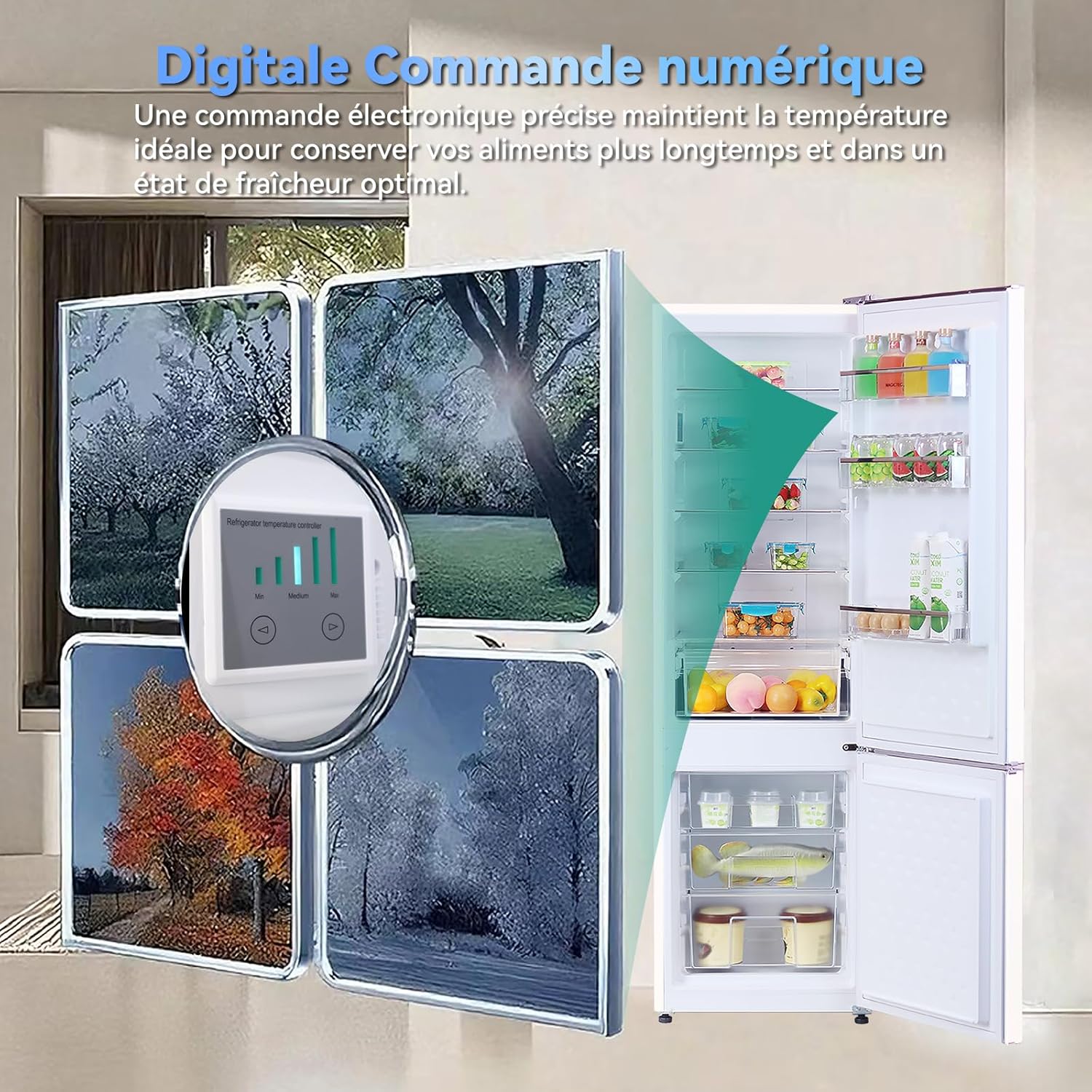 magictec - réfrigérateur vintage 179cm, 236L, No Frost, alarme, crème