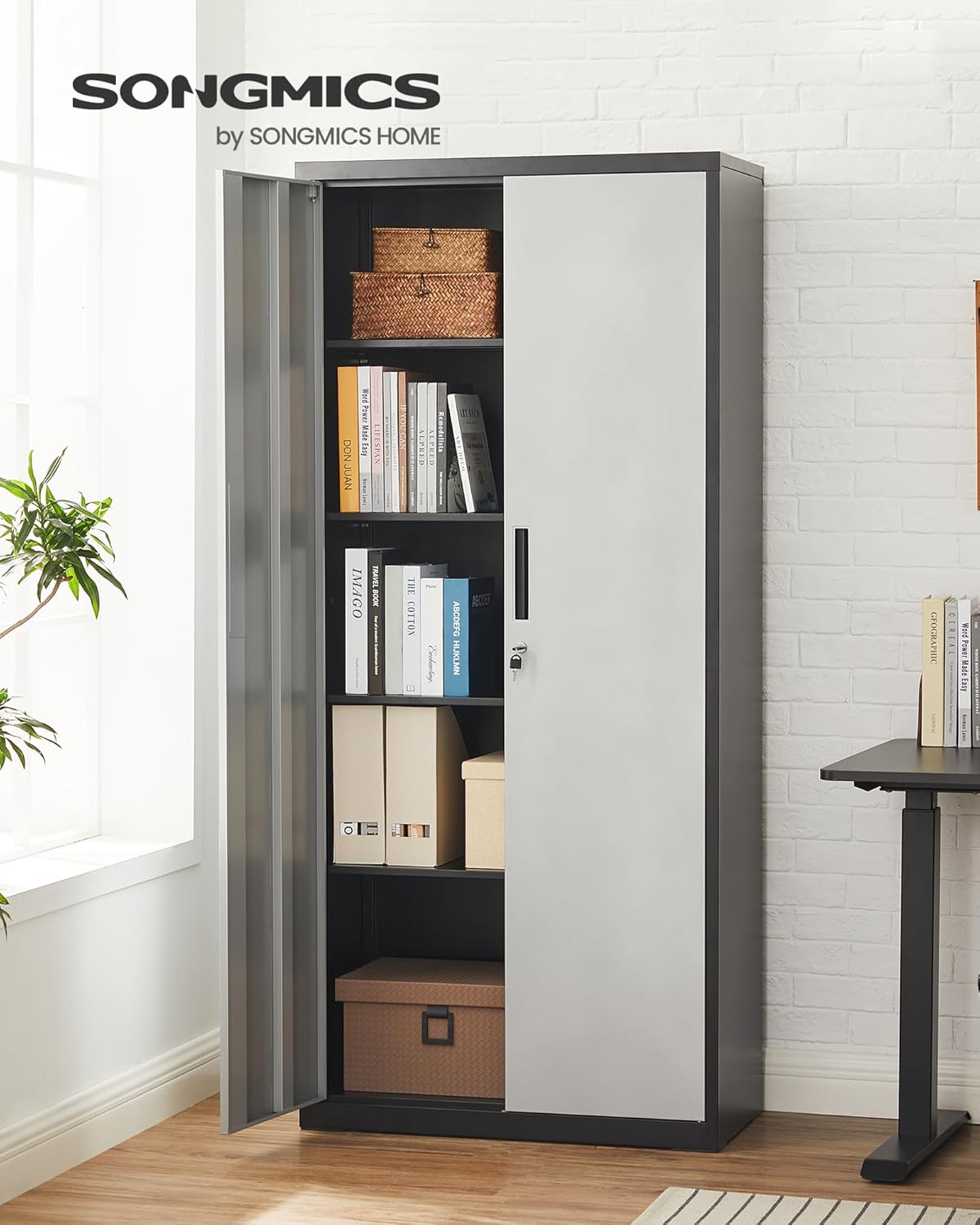 SONGMICS - meuble de rangement acier 40x80x180cm, 5 niveaux, portes verrouillables, étagères ajustables, OMC015S01