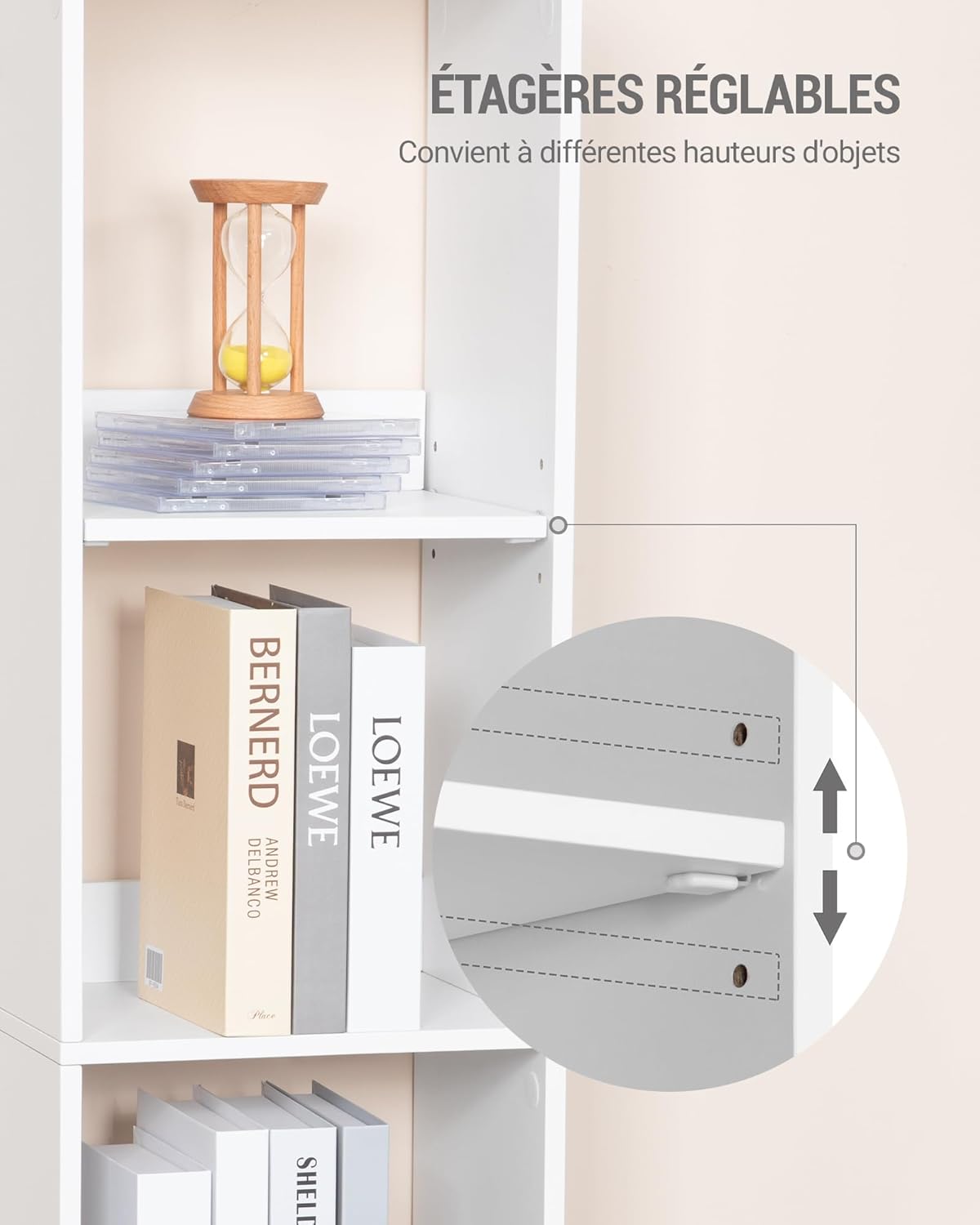 Hzuaneri - étagère scandinave, 24x30x184,4cm, blanc BC09603X