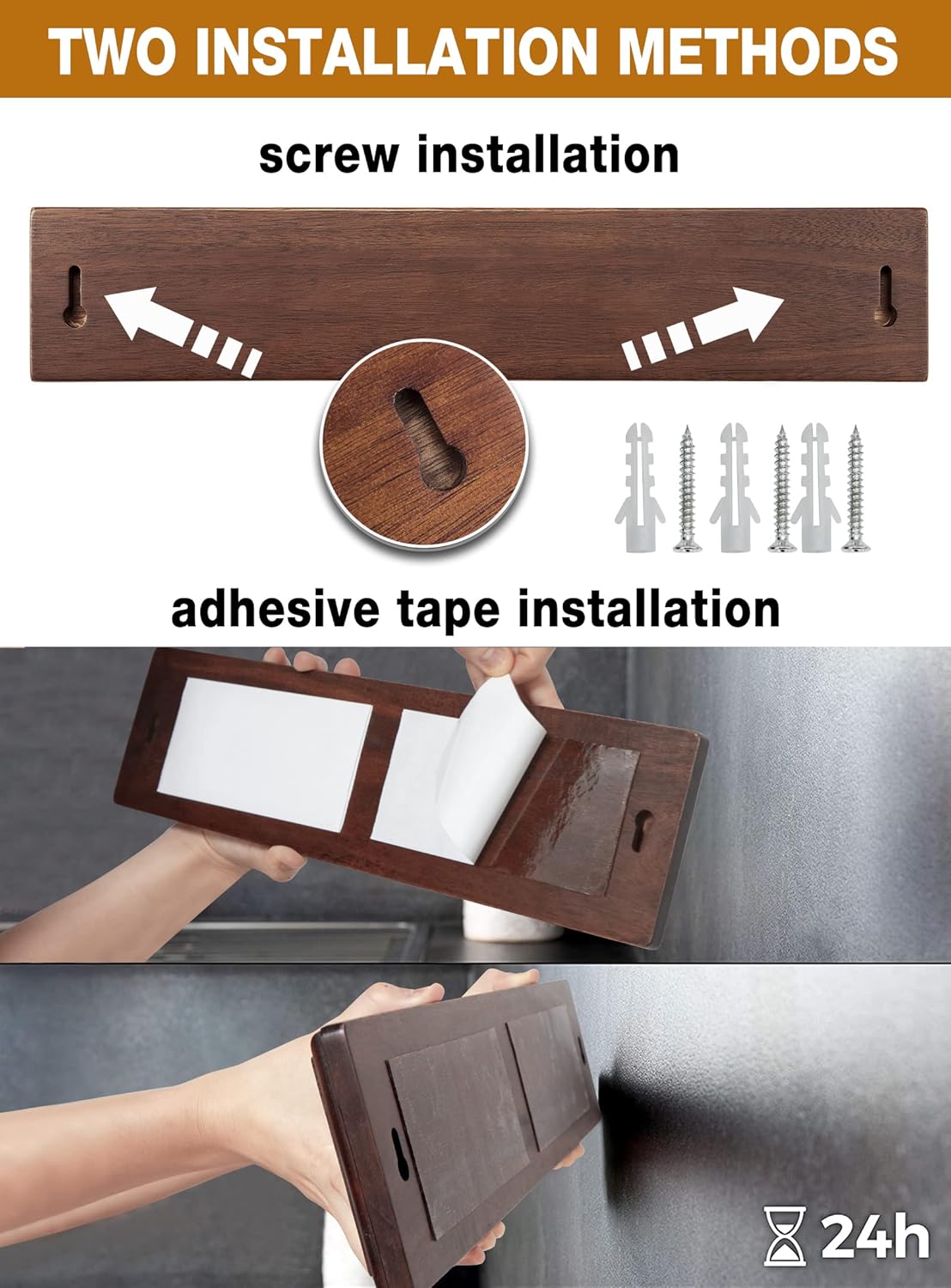 HOSHANHO - Porte-couteaux magnétique bois - 40cm - aimant puissant