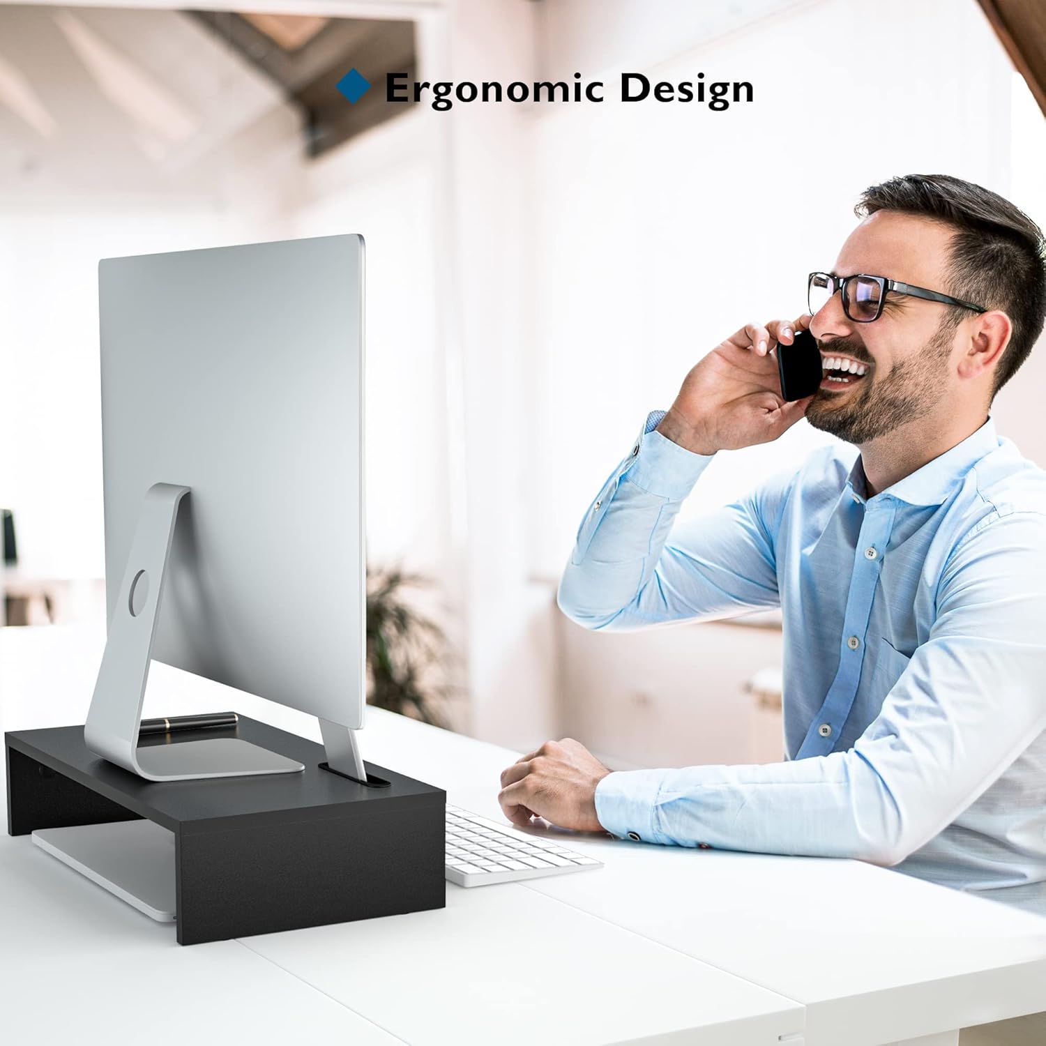 BONTEC - support écran bois noir - 420x235x104mm - ergonomique, câble, 30kg