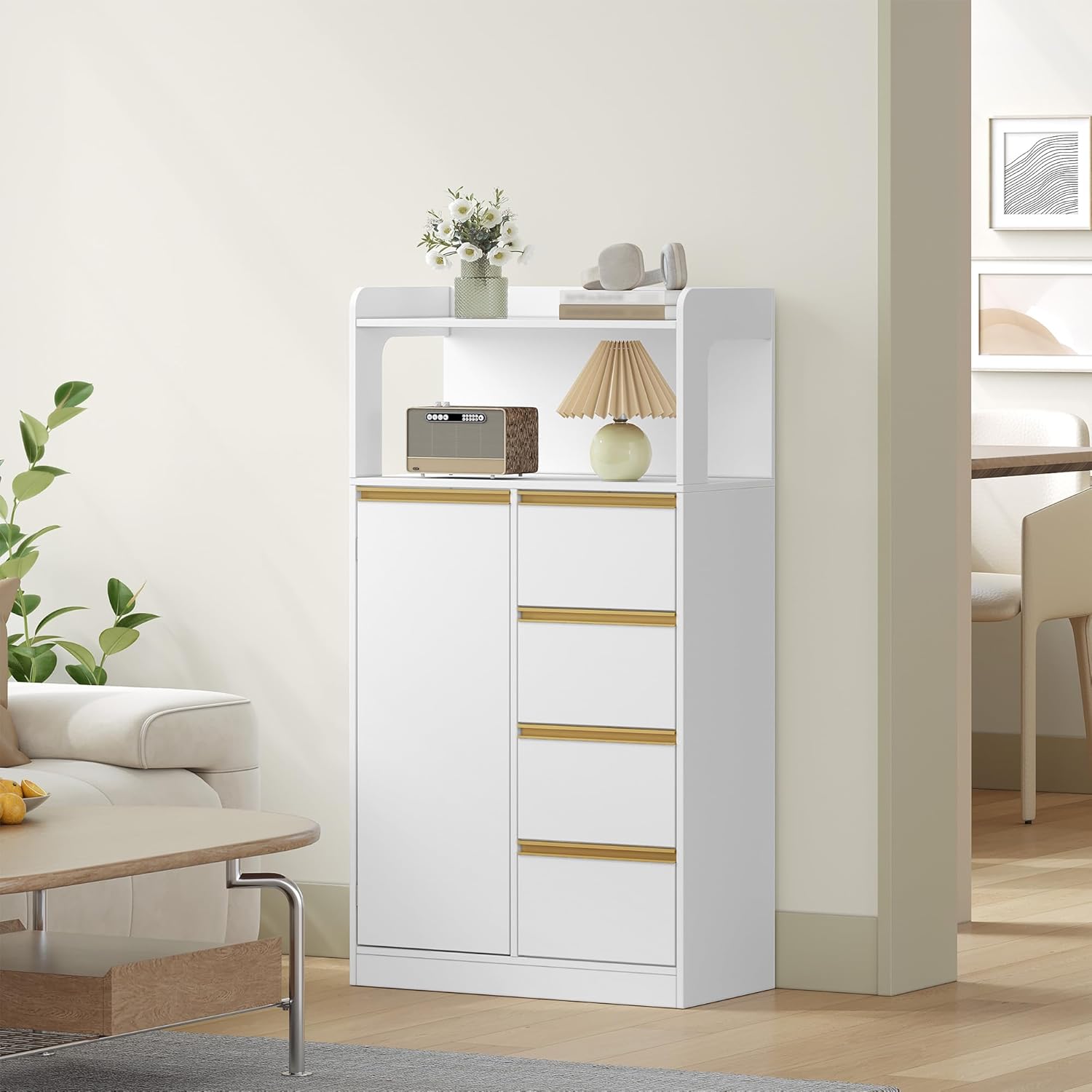 Meuble Salle de Bain - rangement placard 4 tiroirs, blanc, 30x60x110cm