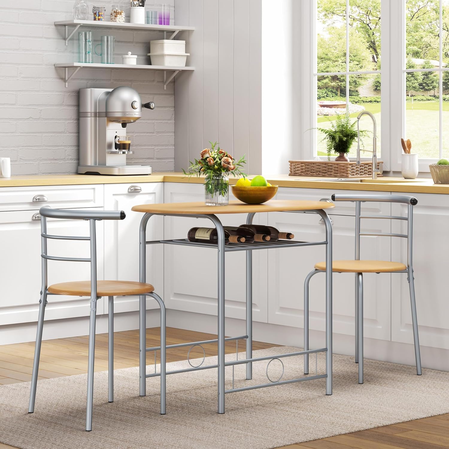 Yaheetech - ensemble table à manger ronde 90x53x75,5cm bois/métal 3 pièces