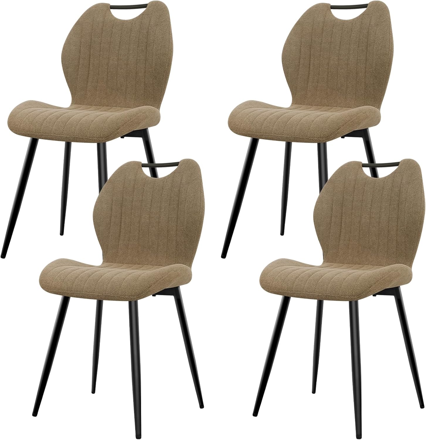 Chaises salle à manger - dossier tissu - pieds métal - lot de 4 - kaki