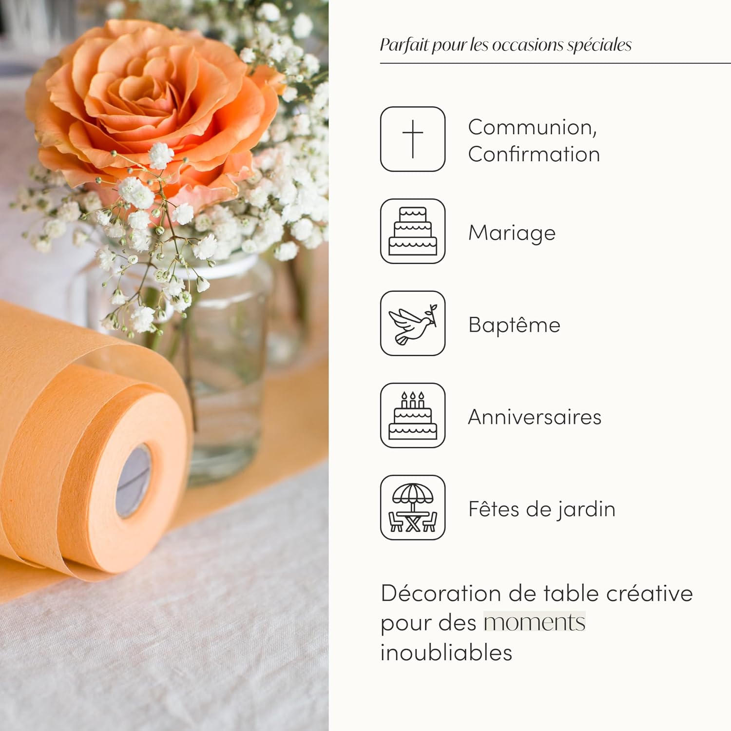 100%Mosel - Chemin de table décoratif - 30x2500cm - tissu non tissé, abricot-pêche