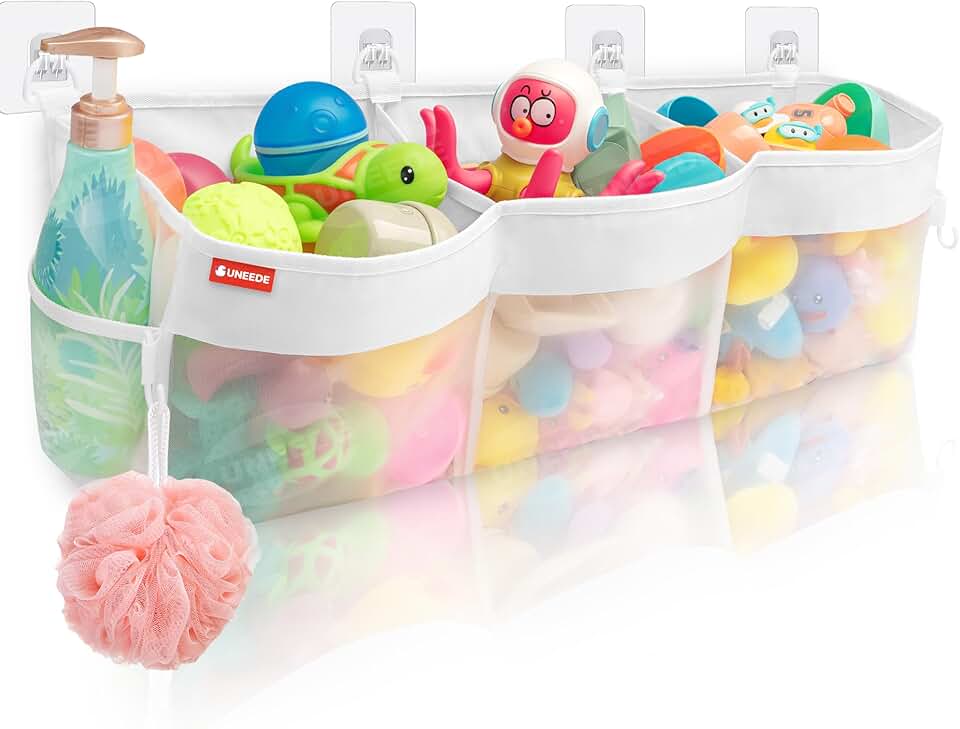 Rangement pour jouets de bain - 3 compartiments - sac organisateur en maille, pour baignoire