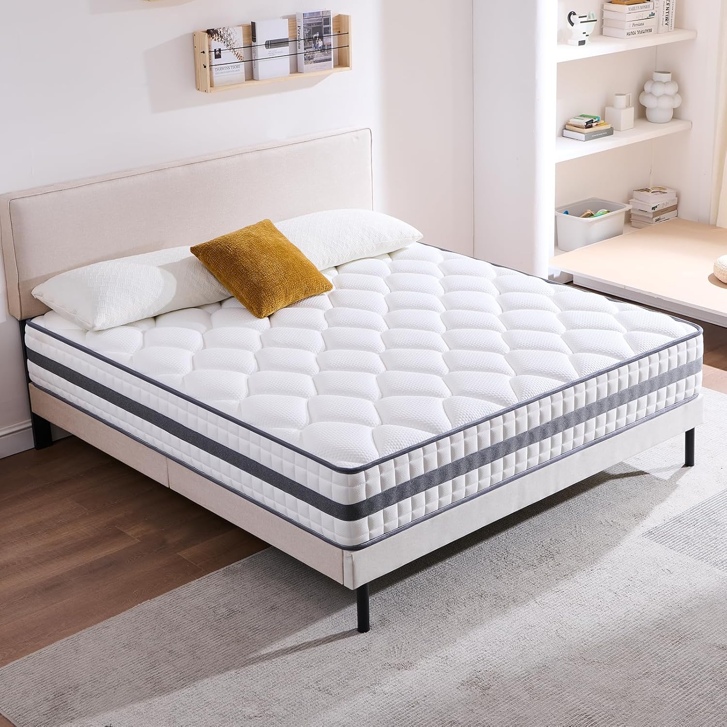 Matelas - hybride mousse mémoire et ressorts - 140x190x20 cm - doux, durable et respirant