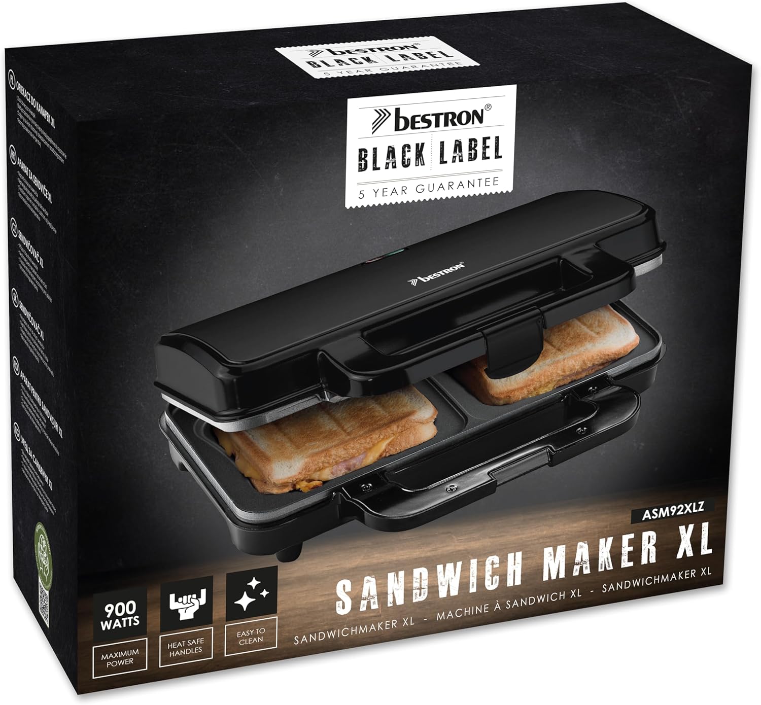Bestron - appareil croque monsieur XL - noir - 2 sandwiches, température auto