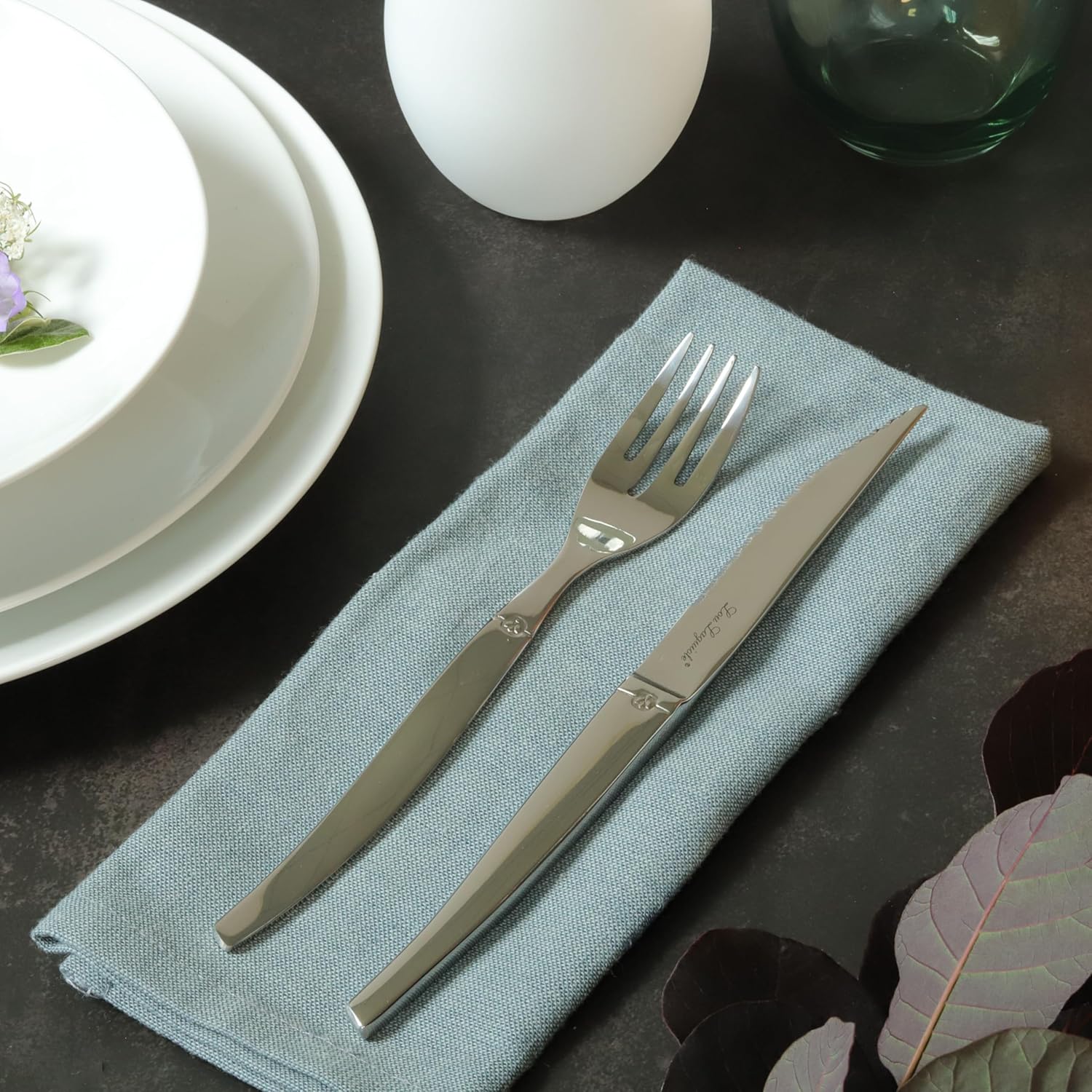 Lou Laguiole - Jet - 9x5x12 cm - Bloc bois acacia, 6 couteaux inox 13C