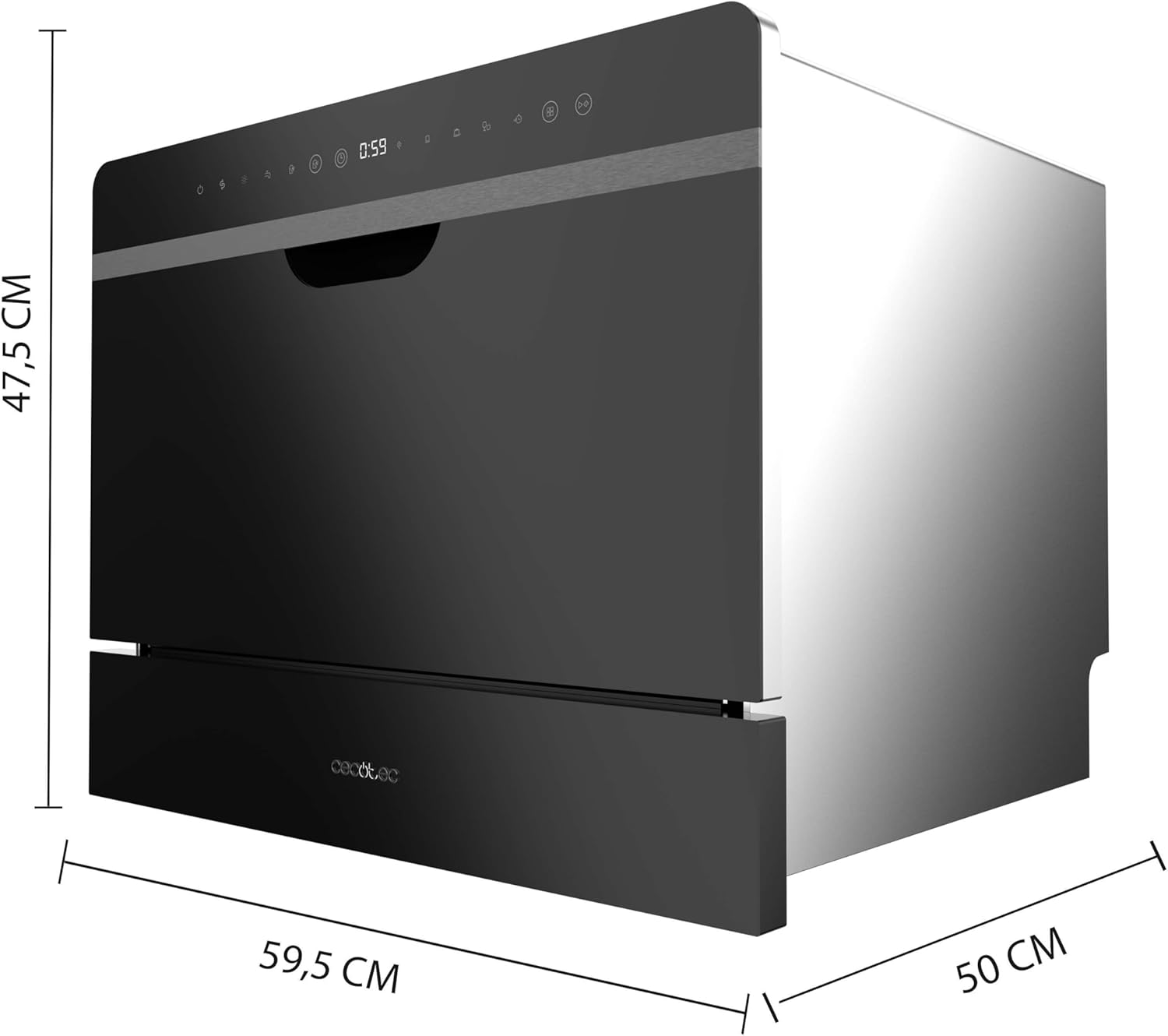 Cecotec - Bolero Aguazero 2500 S-BI - compact 6 couverts - verre noir, basse conso, 5 programmes, départ différé, 2500 S