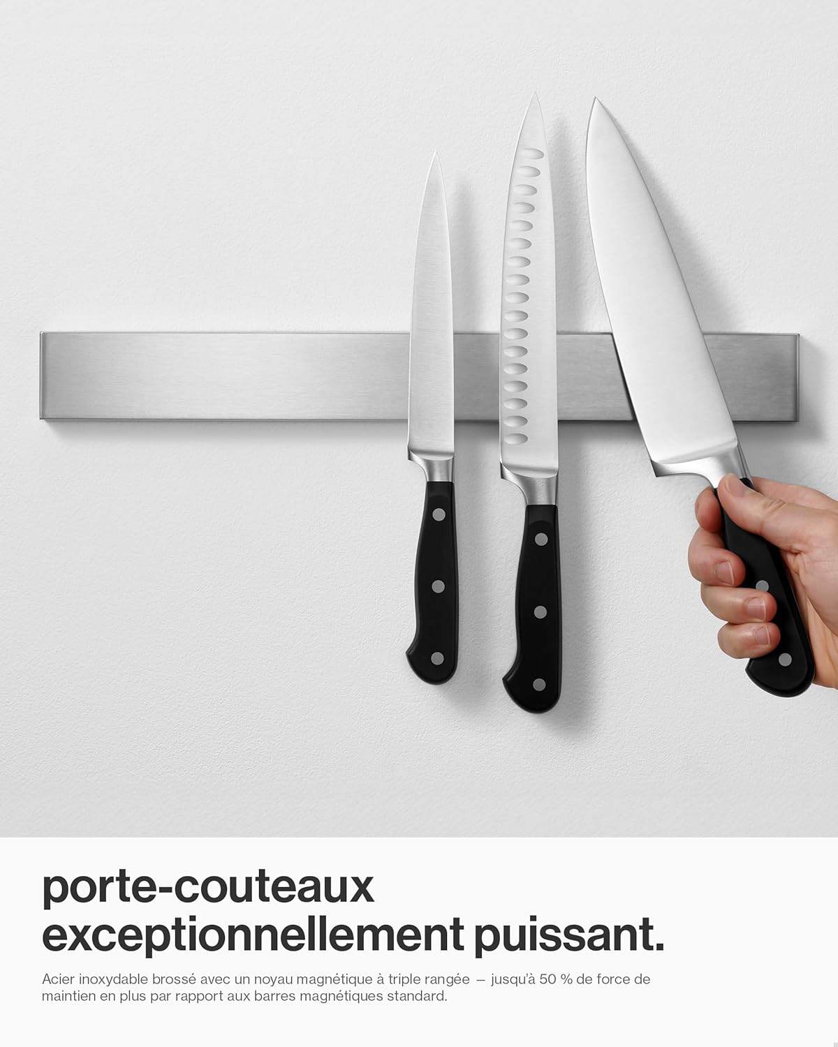 LARHN - Porte couteaux aimanté, 40cm, inox, fixation murale extra puissante