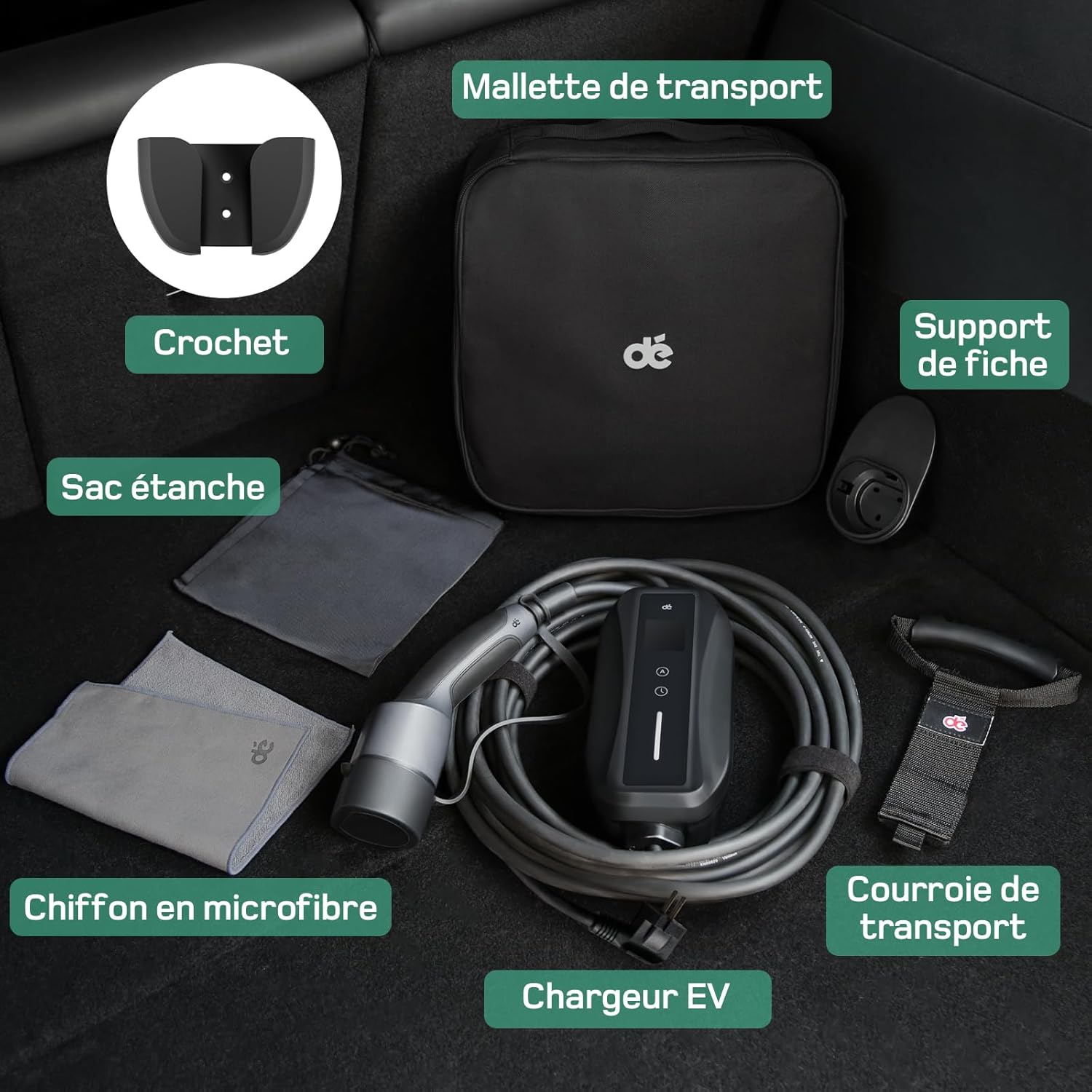 Chargeur voiture électrique - 10m - 3,68kW, LCD, Type 2, 6 à 16A
