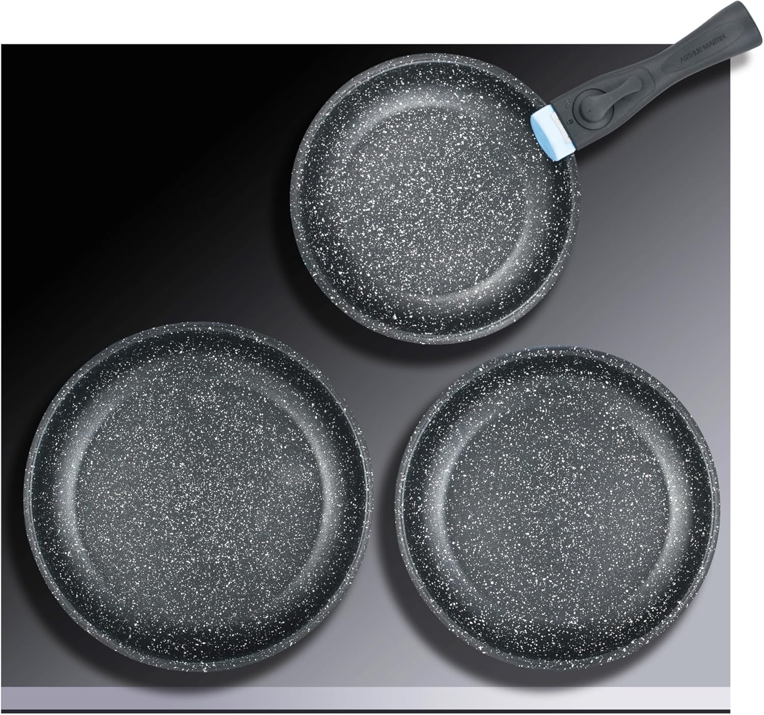 Arthur Martin - set 3 poêles inox poignée amovible induction - AM9728