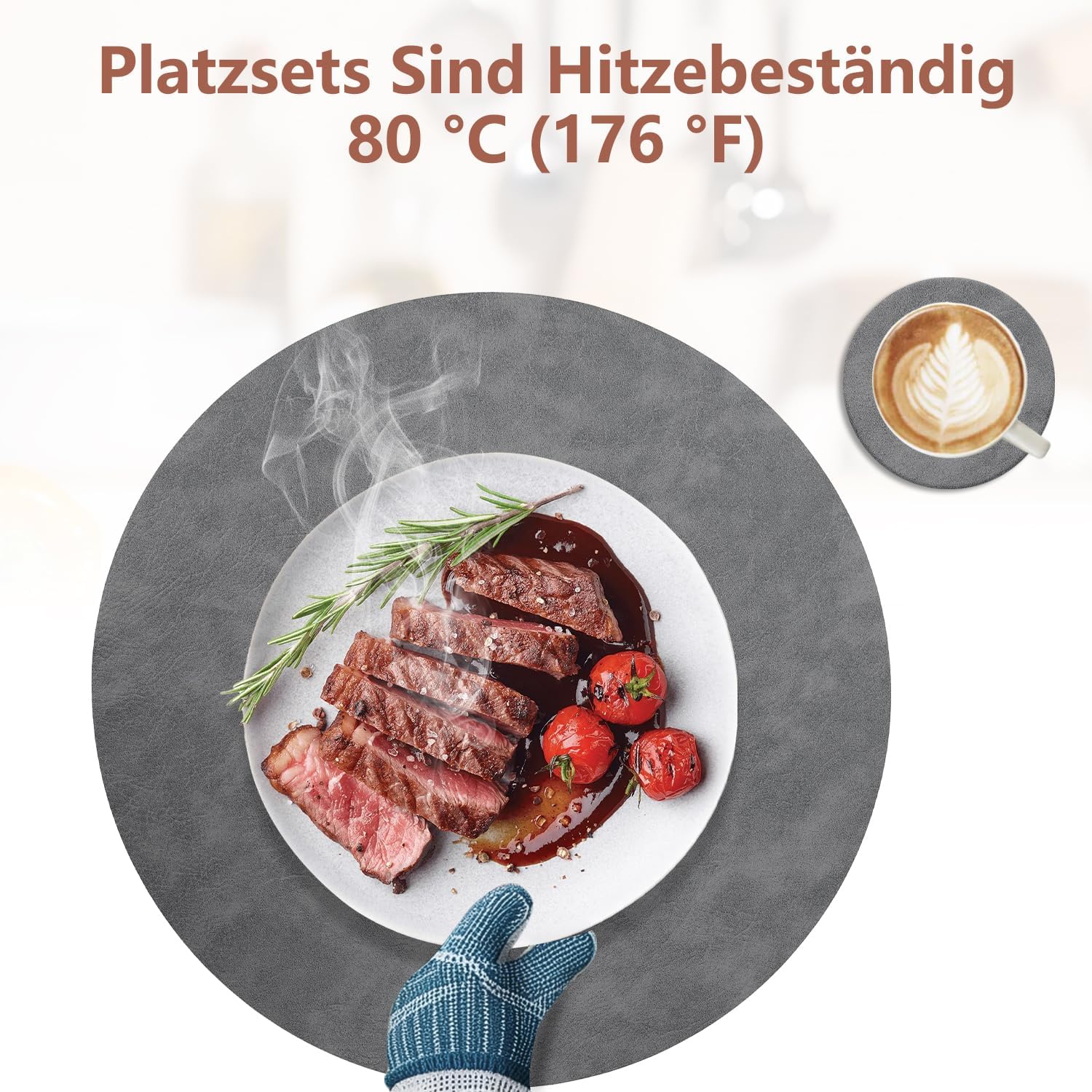 Set de table - lot de 4, PU double face, 36x36cm, lavable, antidérapant