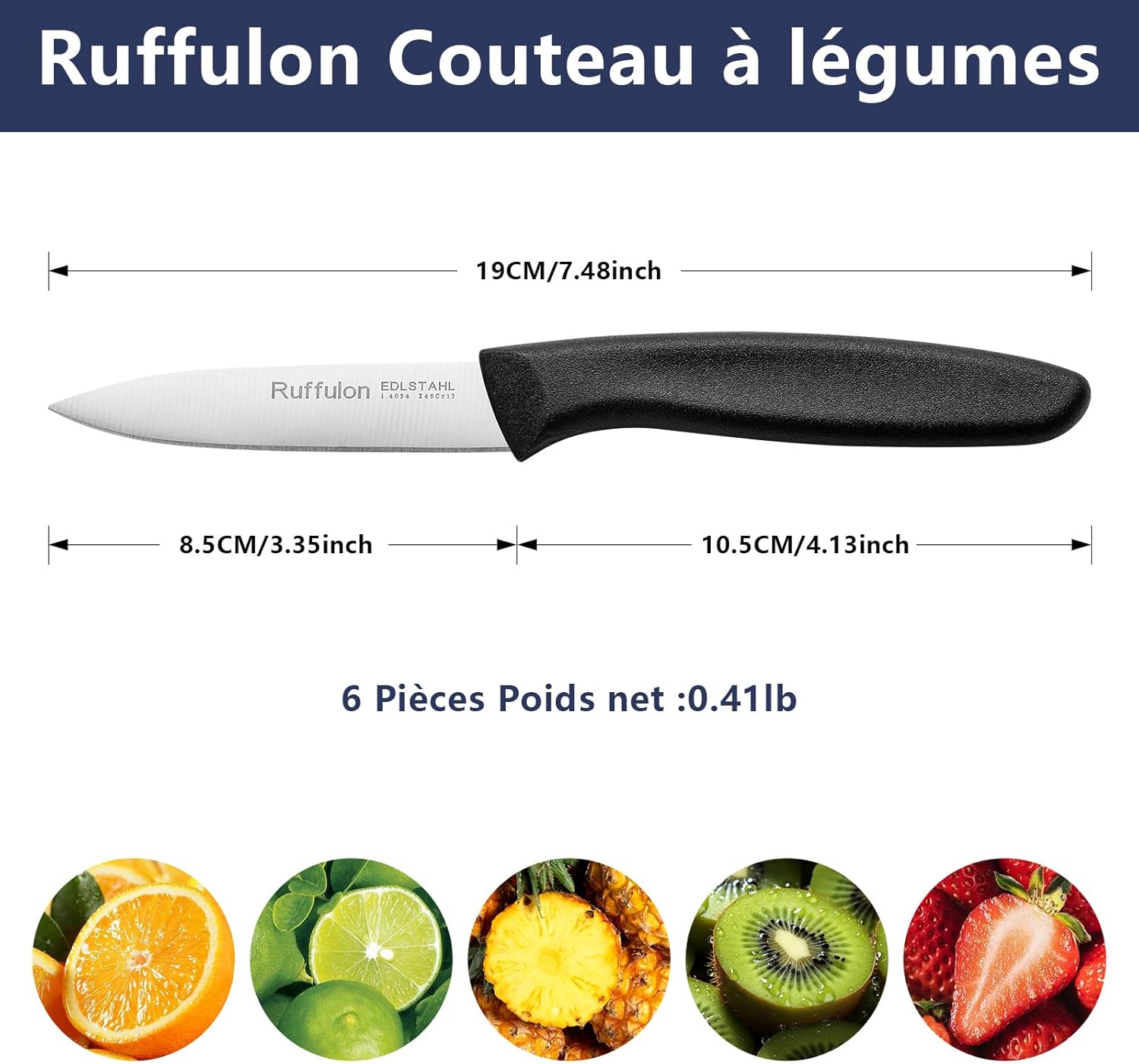 Ensemble de couteaux à légumes - 6 pièces inox - manche ergonomique, lavable, lame tranchante