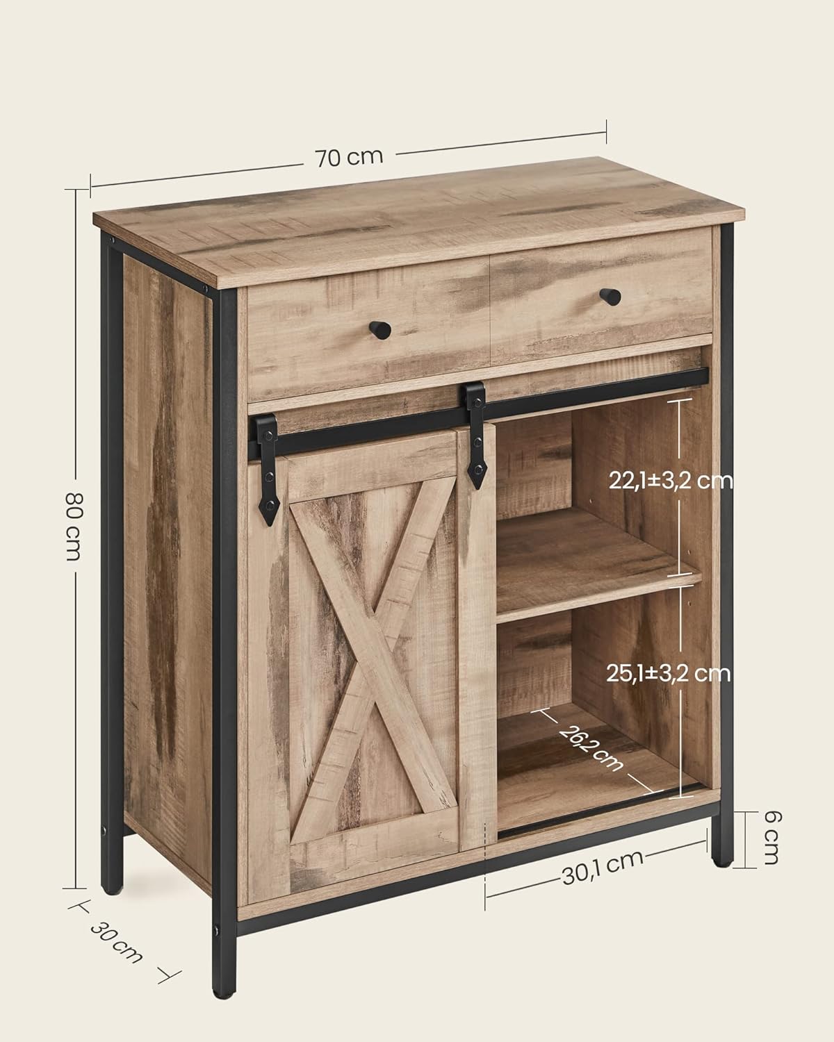 VASAGLE - Buffet cuisine, commode, 30x70x80cm, portes coulissantes, étagères réglables - LSC100B50