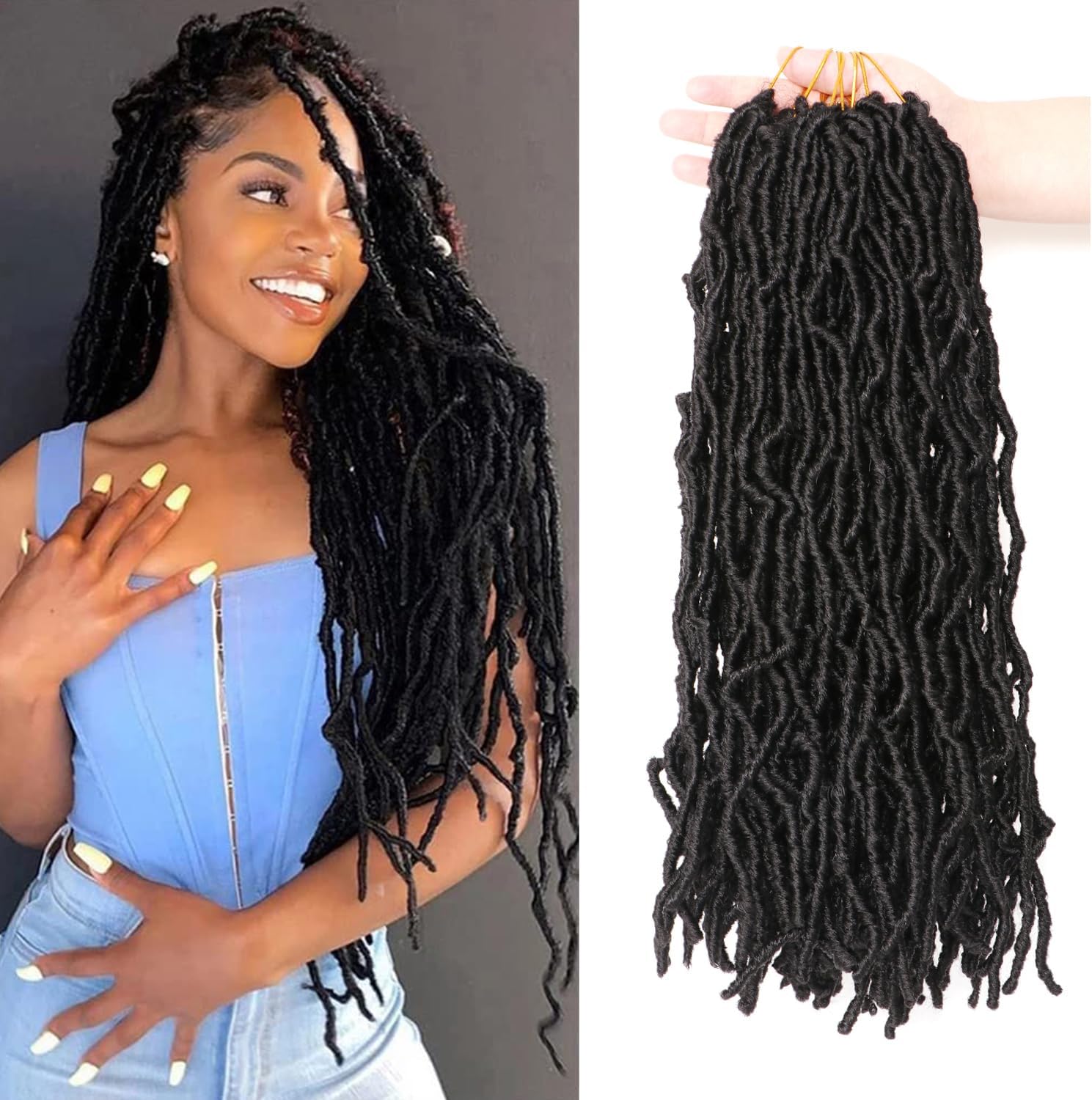 Faux Locks Crochet Braids - 45,7 cm - 8 packs, mèches souples, #1B