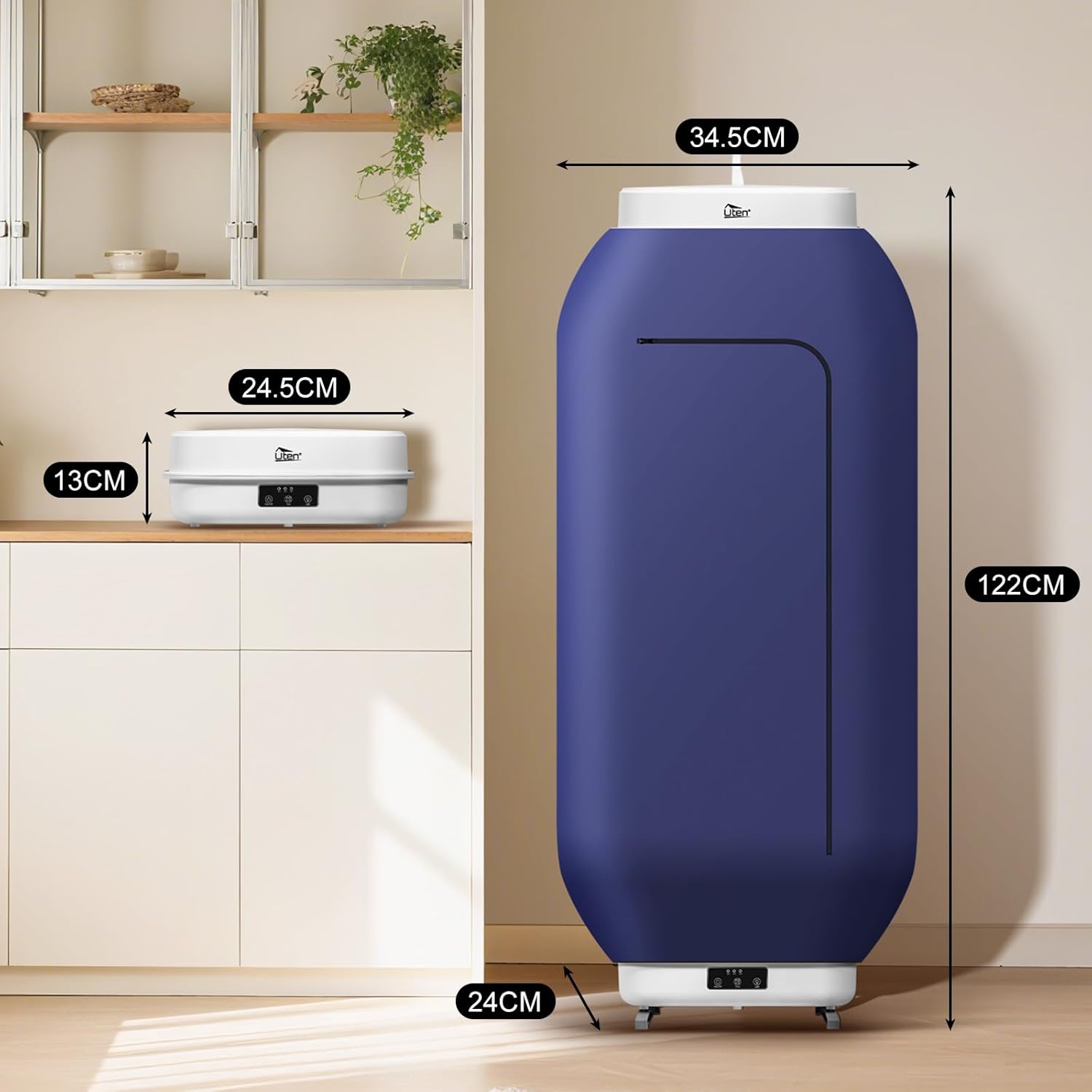 Uten - sèche-linge portable - compact 600W - minuterie amovible, à suspendre ou poser