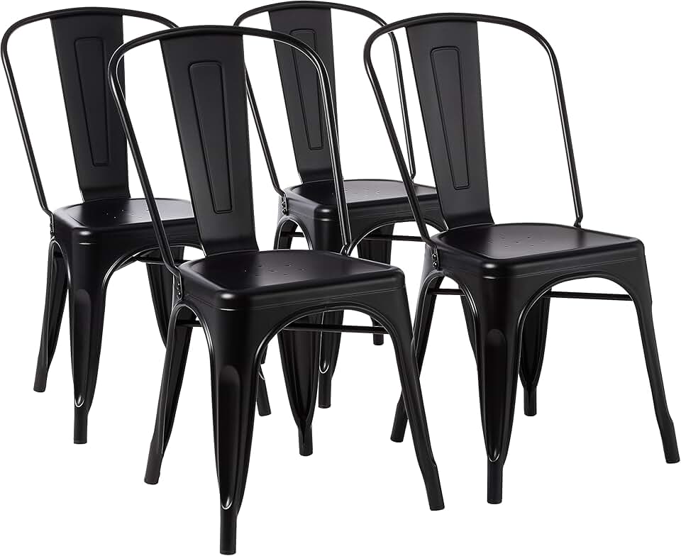 maxy-dealz Basics - Lot de 4 chaises empilables métal, 51x43x85 cm, intérieur/extérieur, noir