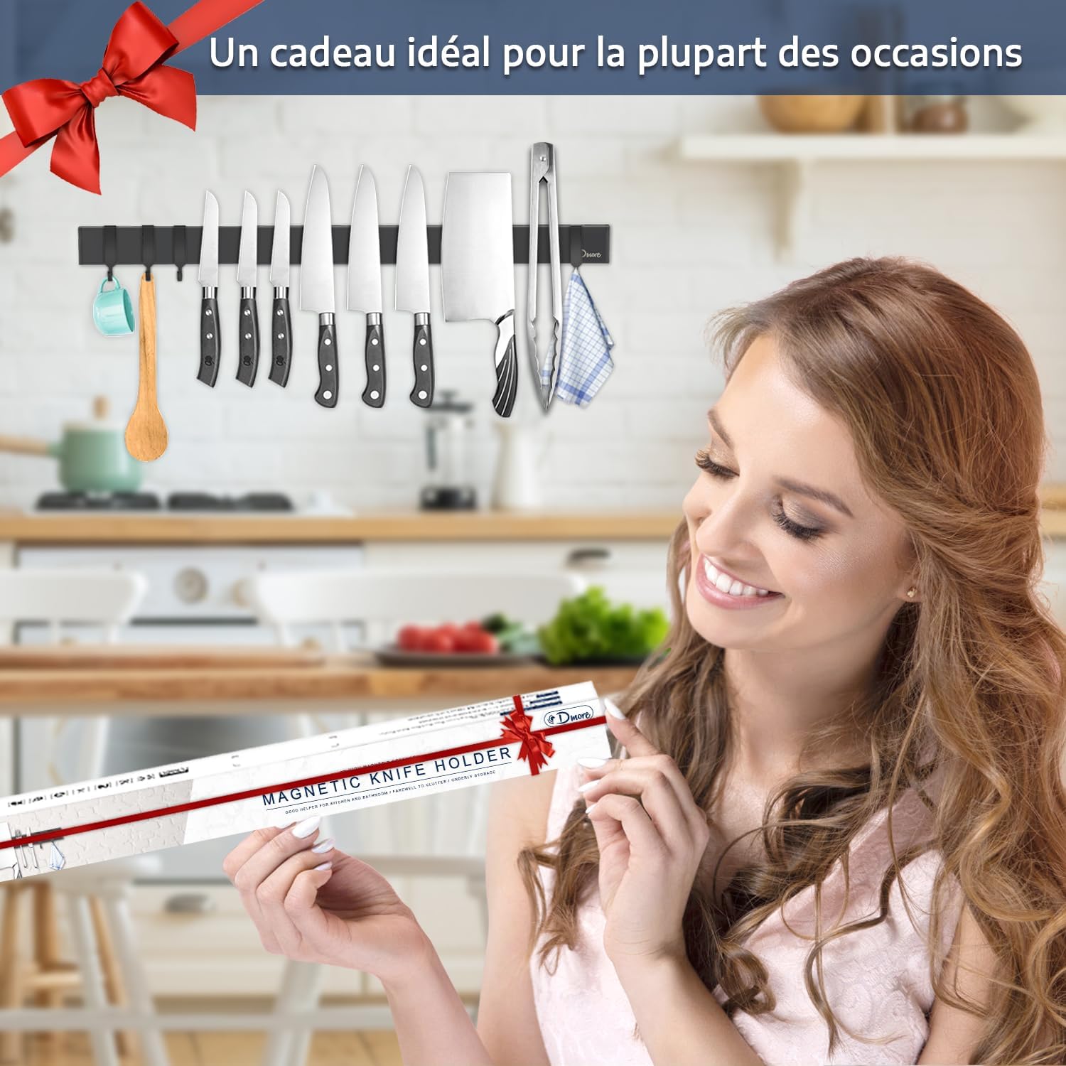 Dmore - barre magnétique 59 cm, 4 crochets, fixation adhésive