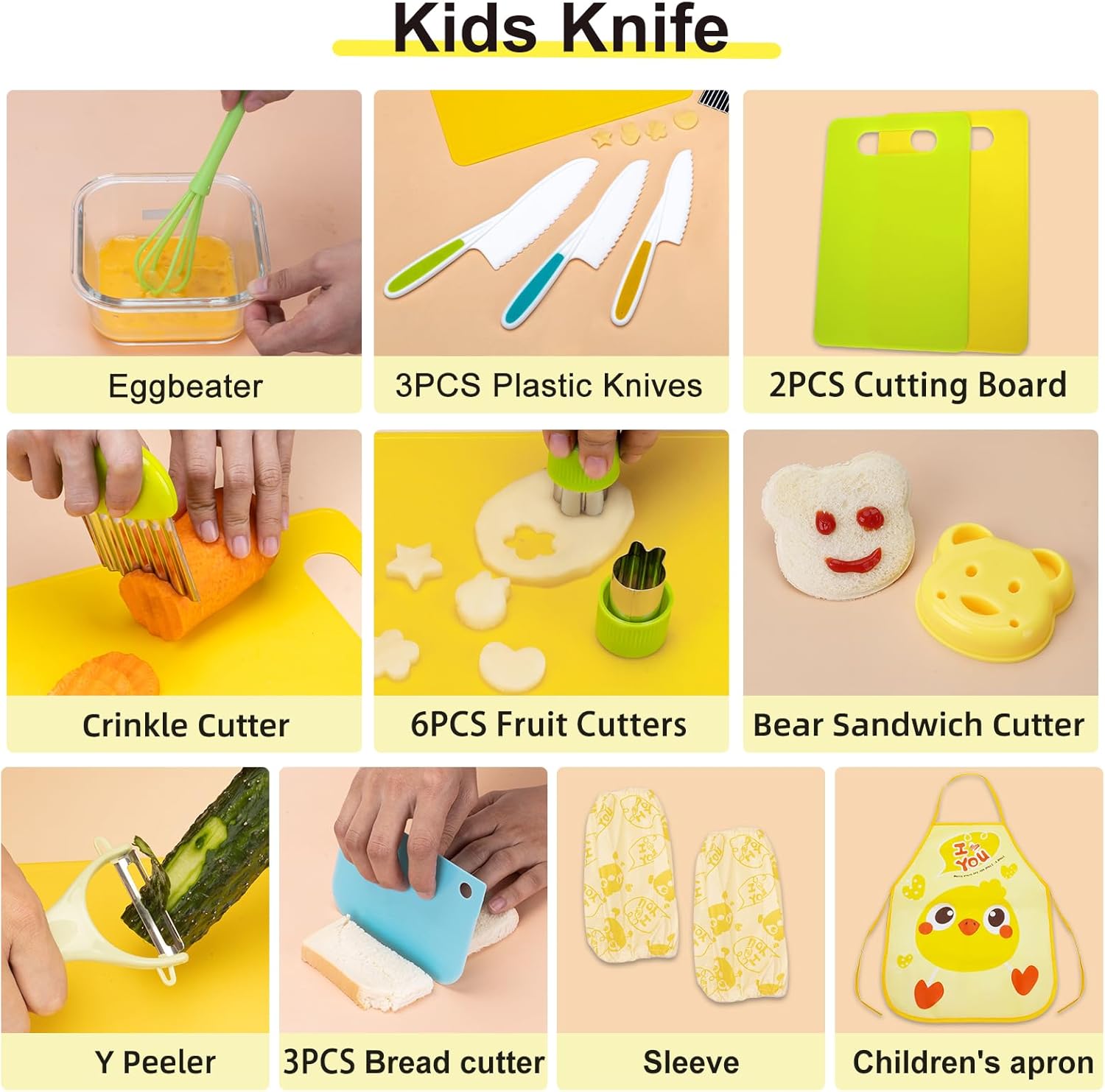 AIXMEET - Kit couteau sécurité enfant Montessori - dès 3 ans - cuisine fruits légumes