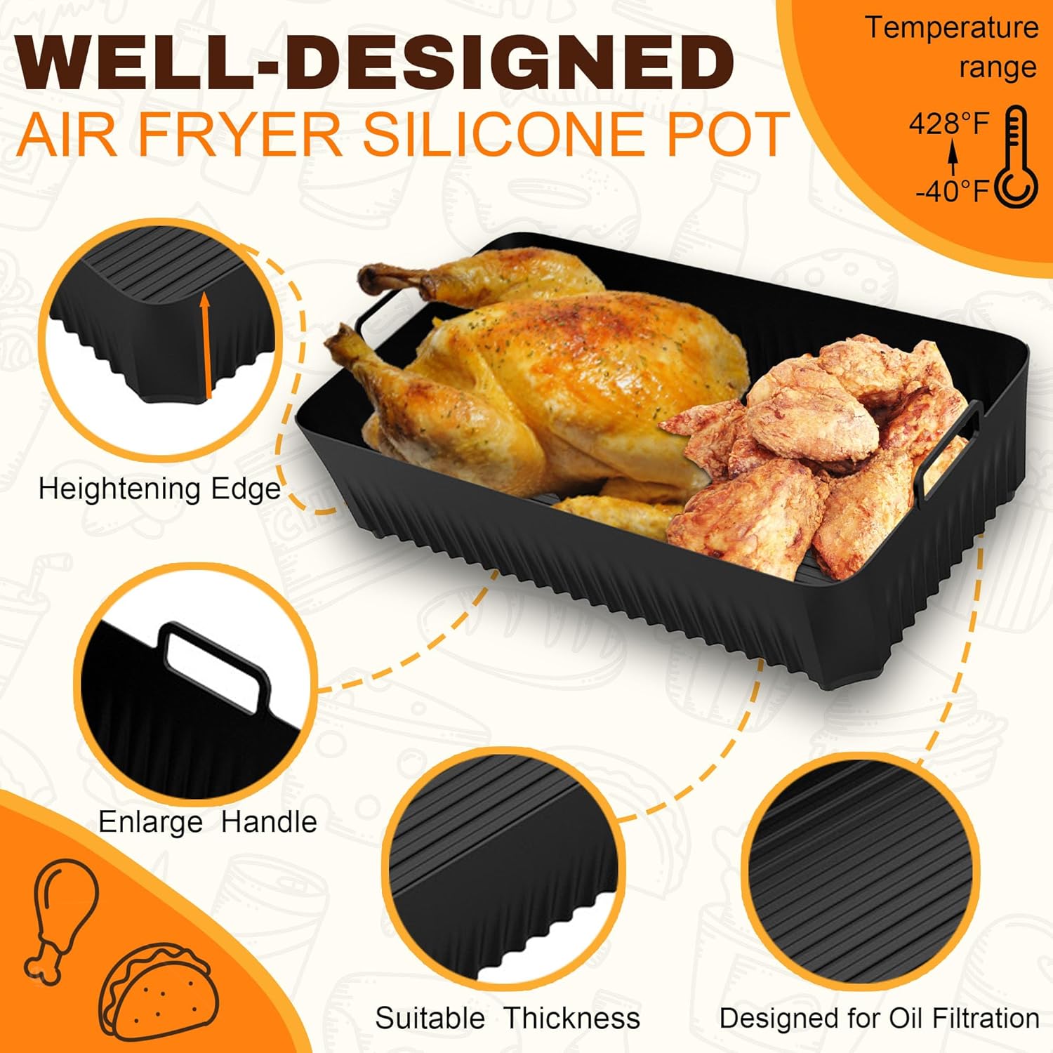 Moule silicone air fryer - lot de 3 - compatible Cosori 10L - accessoires résistants Twinfry