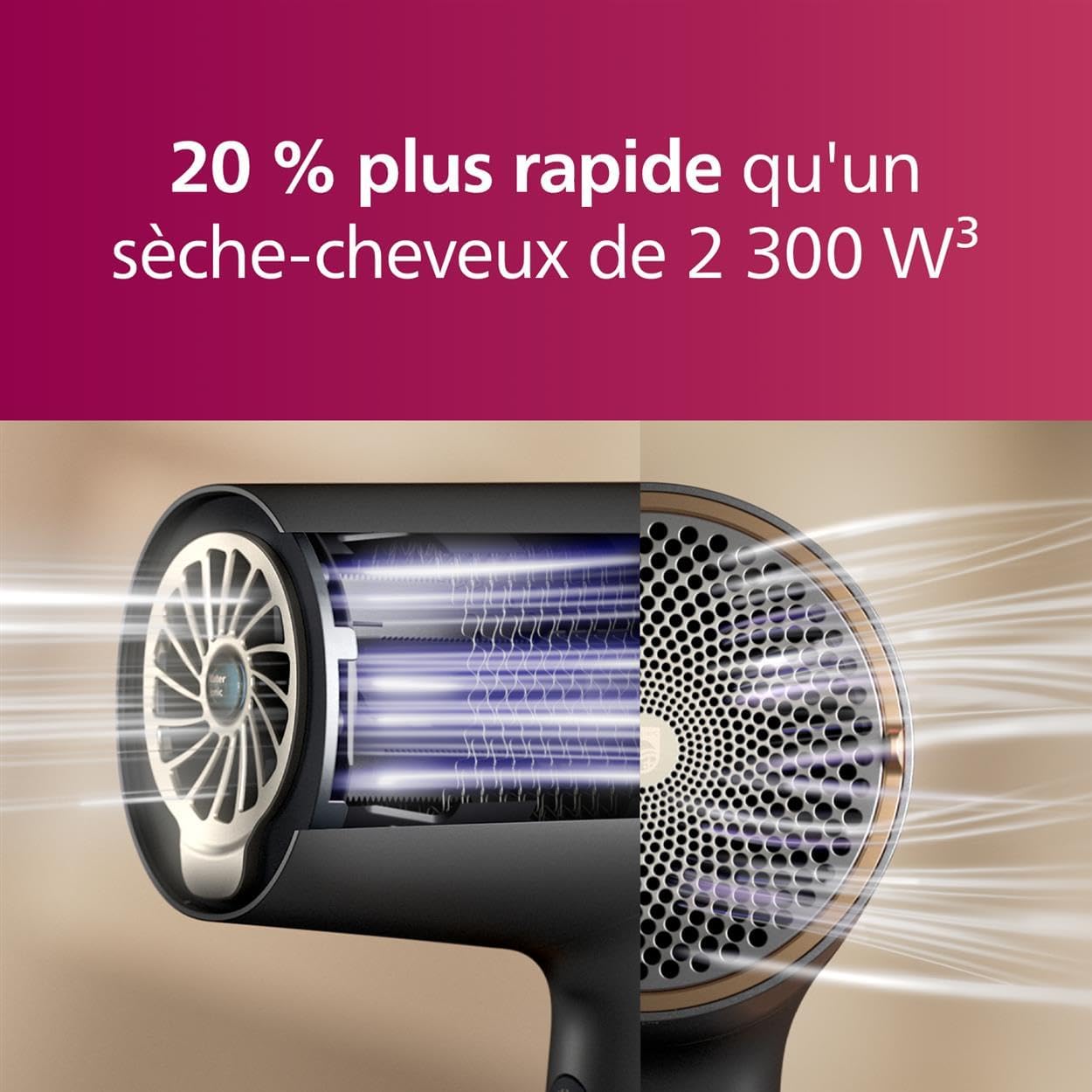 Philips - Sèche-cheveux Série 7000 - technologie ThermoShield, ions minéraux, embouts concentrateur et diffuseur - BHD71