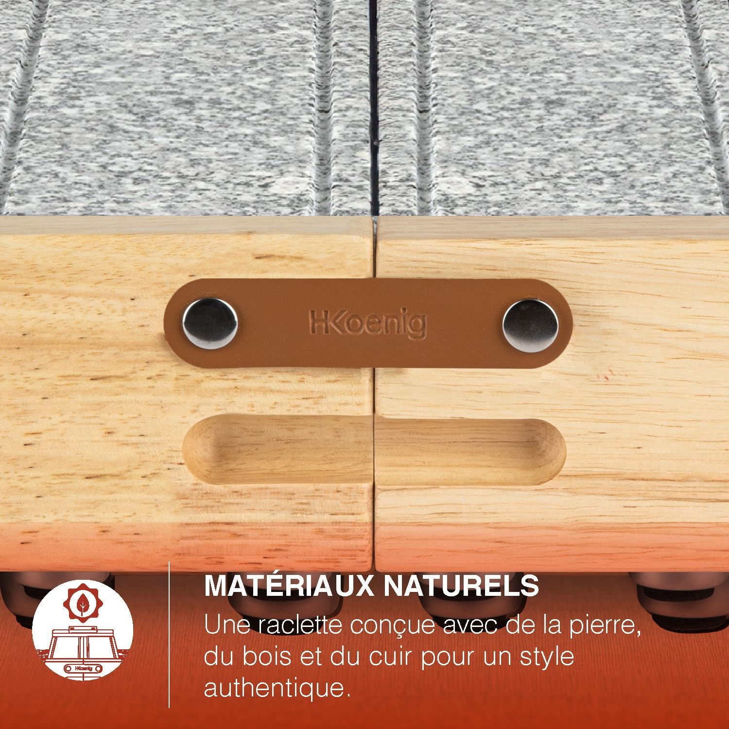 H.Koenig - WOD362 - appareil raclette 8 pers, pierre granit, pivotant