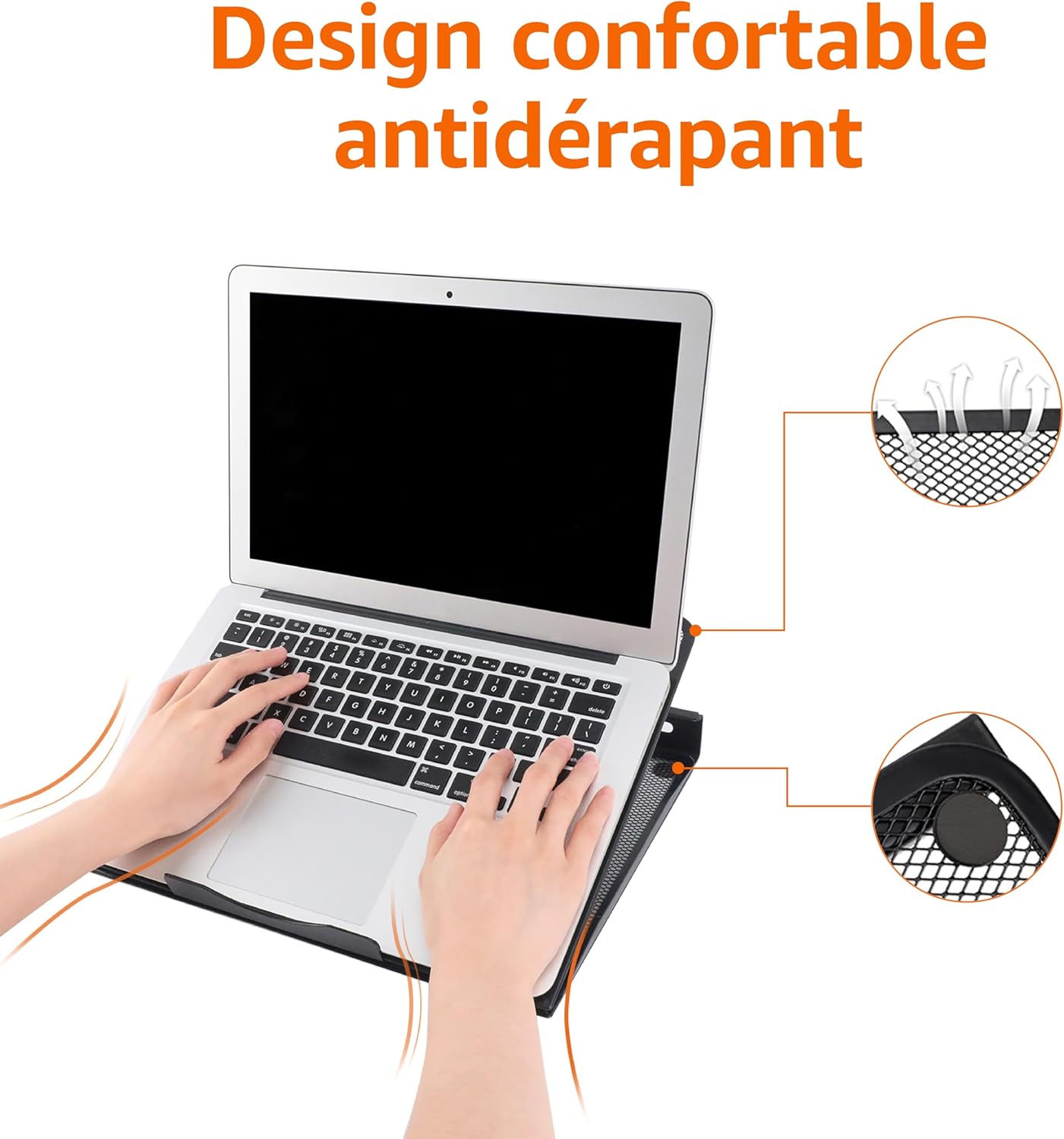 Amazon Basics - support ordinateur portable ergonomique 33x28.7x18.5cm, ventilé, jusqu'à 17.3 pouces, noir
