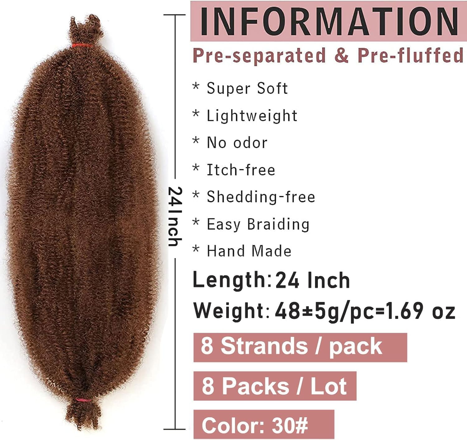 Xtrend - Extensions afro torsadées - 61 cm - 8 paquets, synthétiques, 30#