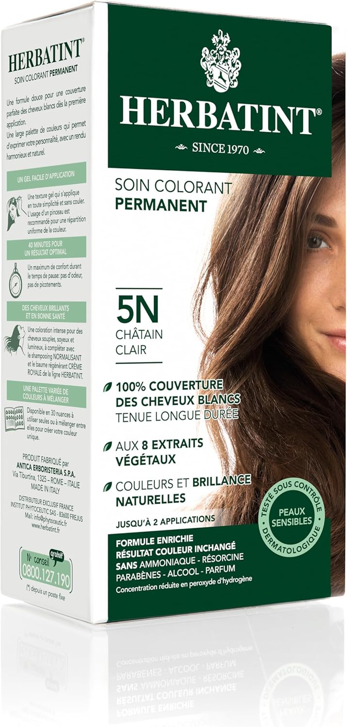 Herbatint - Soin Colorant Permanent - 150 ml - cheveux blancs, sans ammoniaque, teintures naturelles, 5N