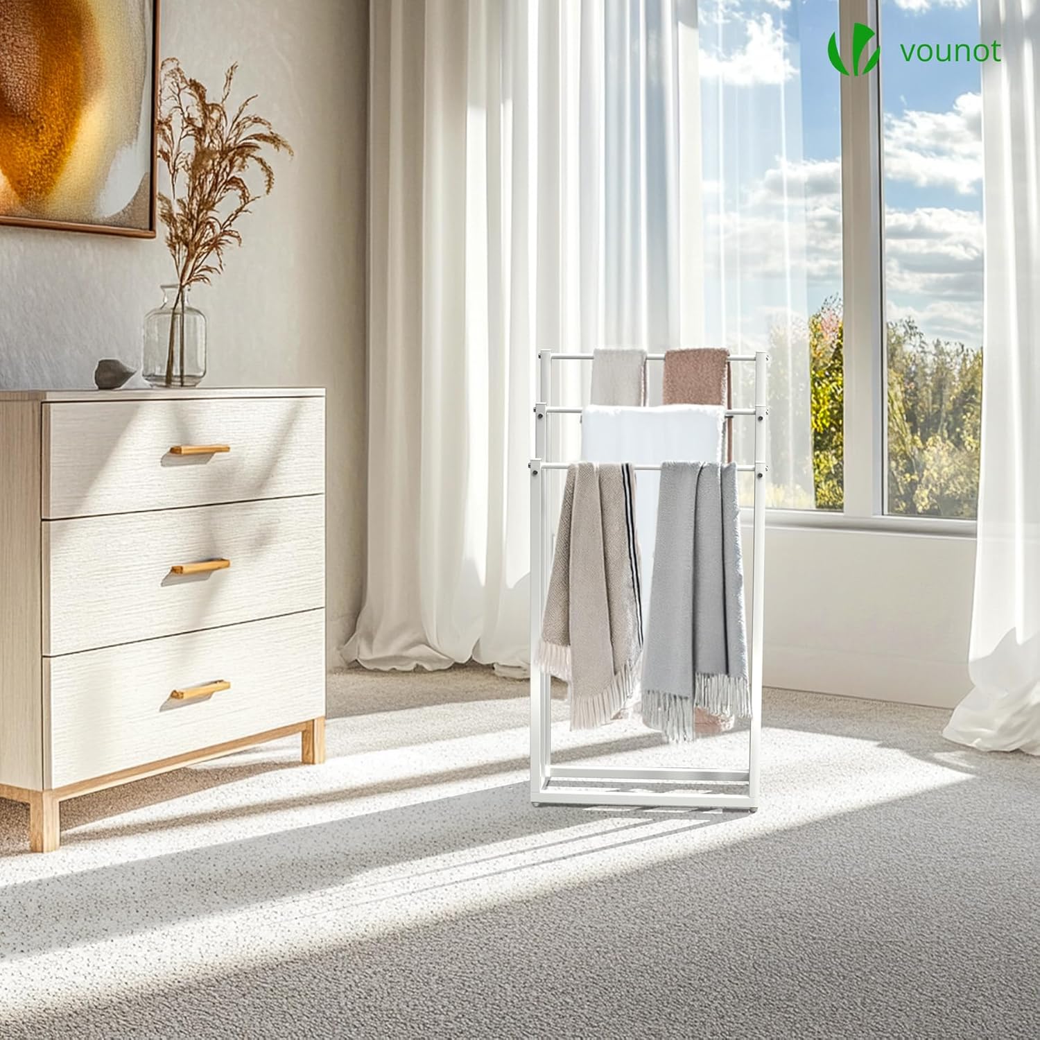 VOUNOT - porte-serviettes 3 niveaux métal - rangement stable 85x50 cm - blanc