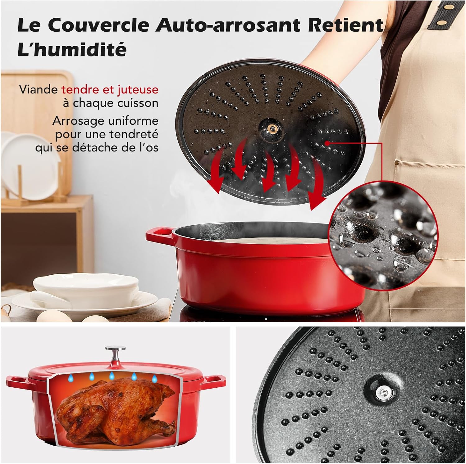 Cocotte fonte aluminium ovale 31cm 6,3L, revêtement céramique antiadhésif