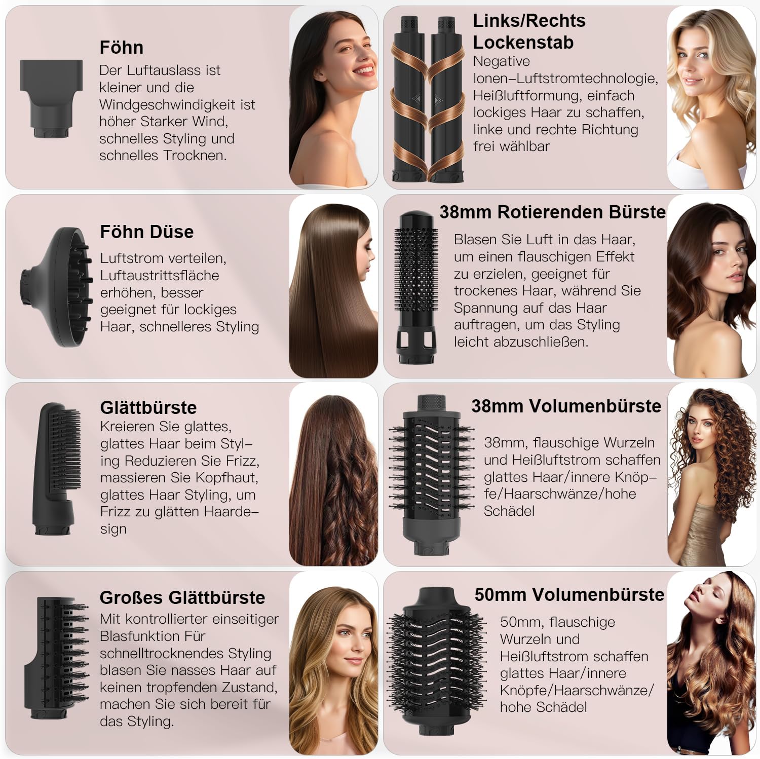 Kit de coiffage 9 en 1 - 1400W - brosses multifonctions - volumiseur
