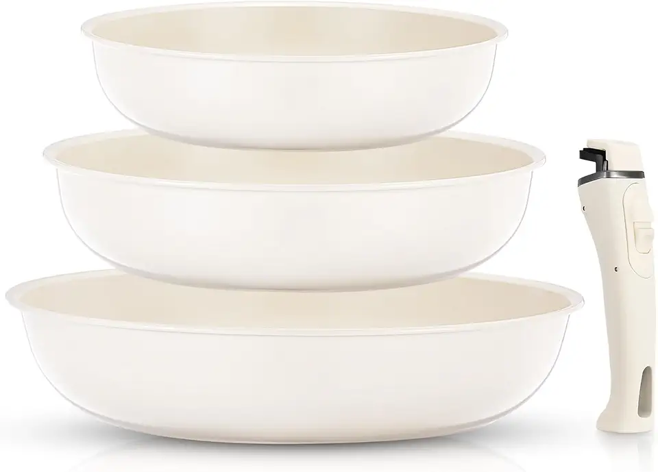 FOHERE - Lot de 3 poêles amovibles - 20/24/28cm - tous feux, four, lave-vaisselle