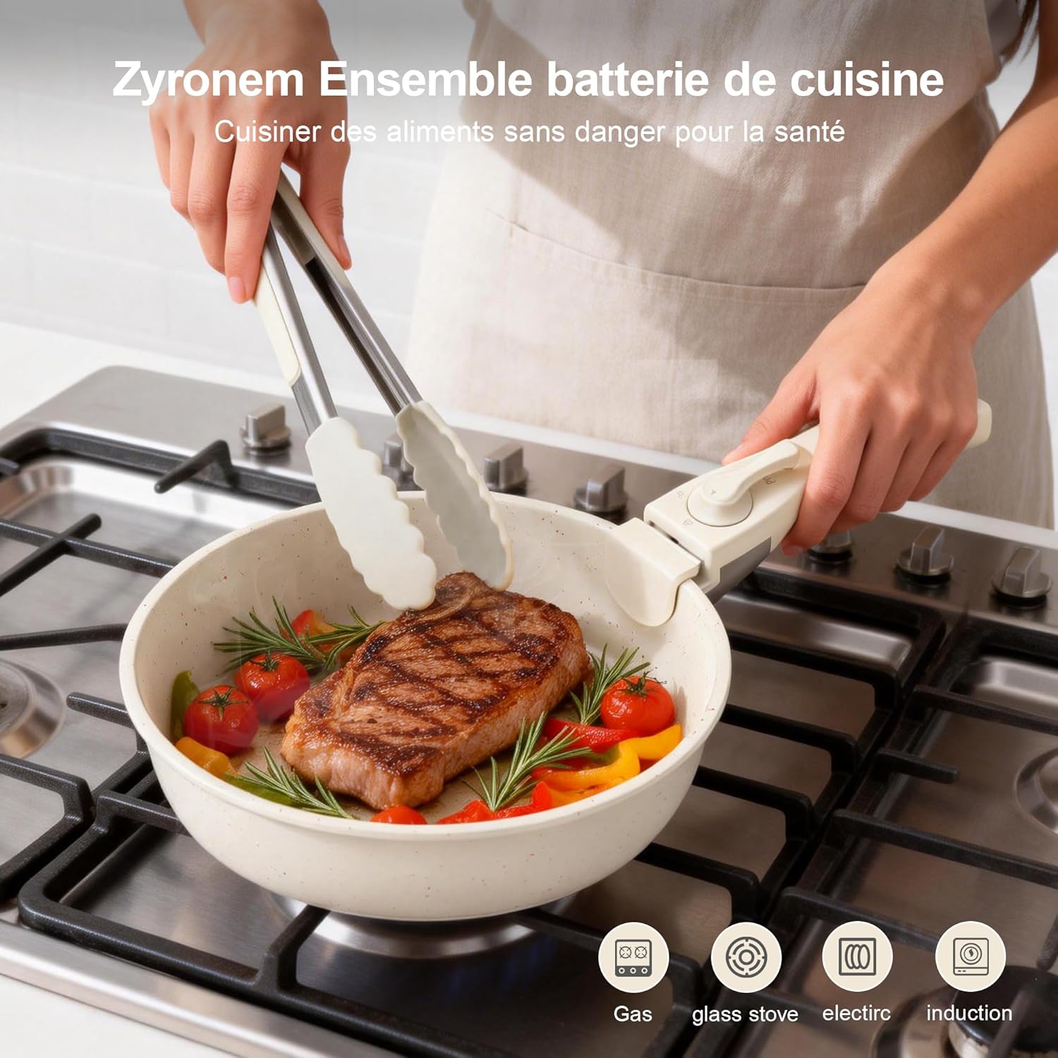 Zyronem - Batterie de cuisine 13 pièces céramique induction - Poêles et casseroles amovibles