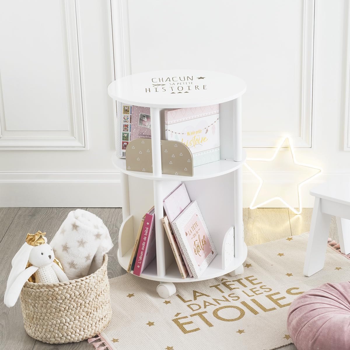 Atmosphera - Bibliothèque enfant ronde - blanc/rose H59 cm - design compact