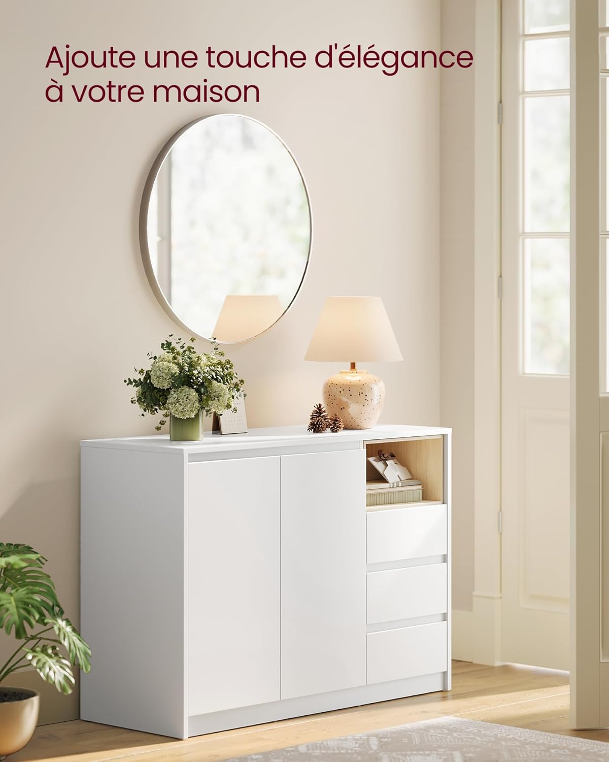 VASAGLE - Kailyn - 103,3x40x74,5 cm - buffet 3 tiroirs, étagère réglable BBK273W21V1