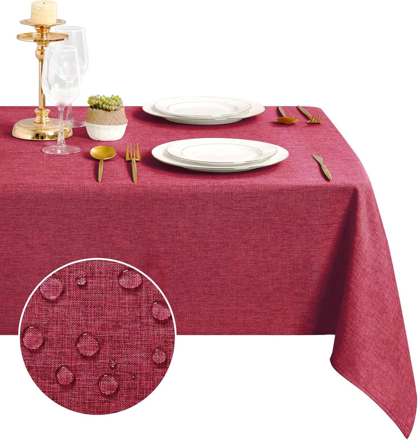 DWCN - nappe rouge lin aspect lavable 135x260cm imperméable