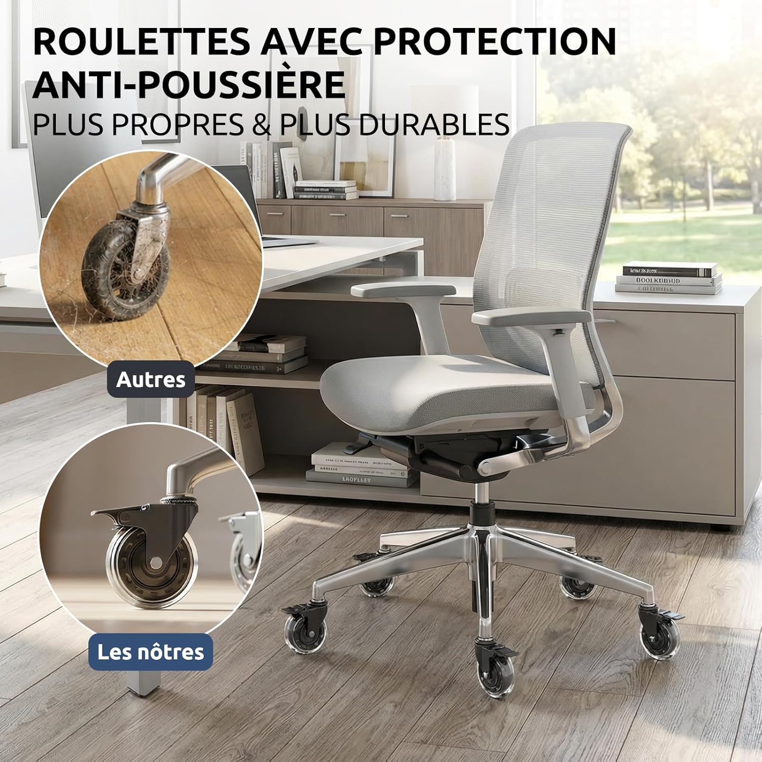 COSYLAND - Set de 5 roulettes 11x22 mm - frein, sols protégés, durable