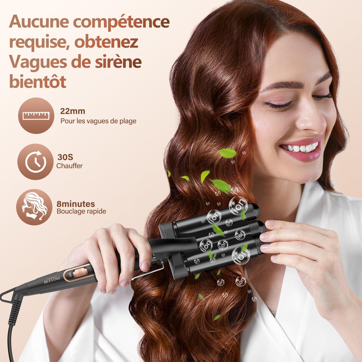 BESTOPE - Boucleur 3 Têtes 22mm, céramique, 2 températures, chauffage rapide