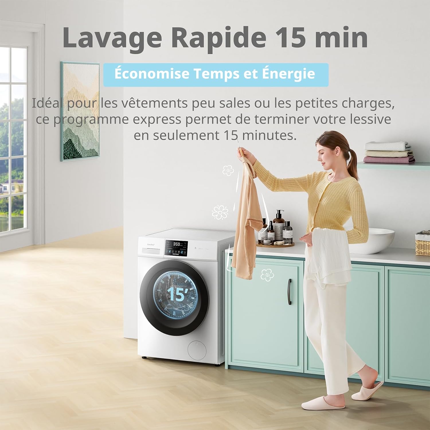 COMFEE' - lave-linge 10kg, vapeur, moteur BLDC, tactile, blanc, CFP03EW100W-FR