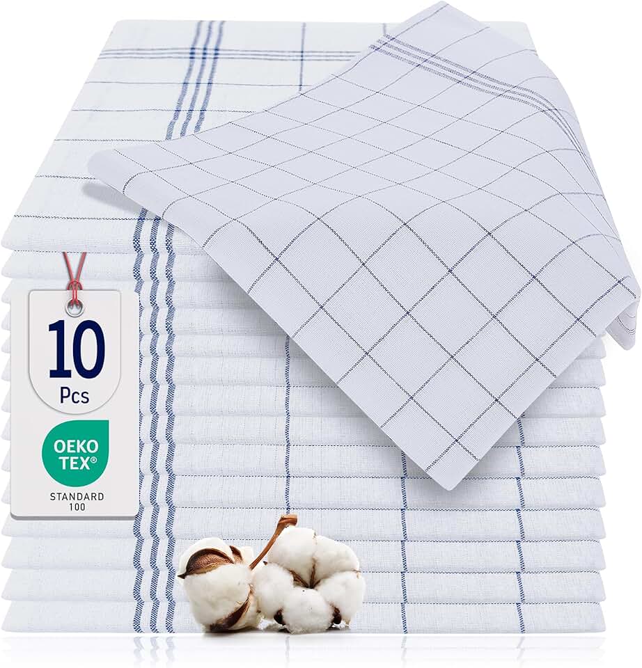 BARBONS - Lot de 10 torchons - 50x70 cm - coton premium, ultra absorbant, Oeko-TEX
